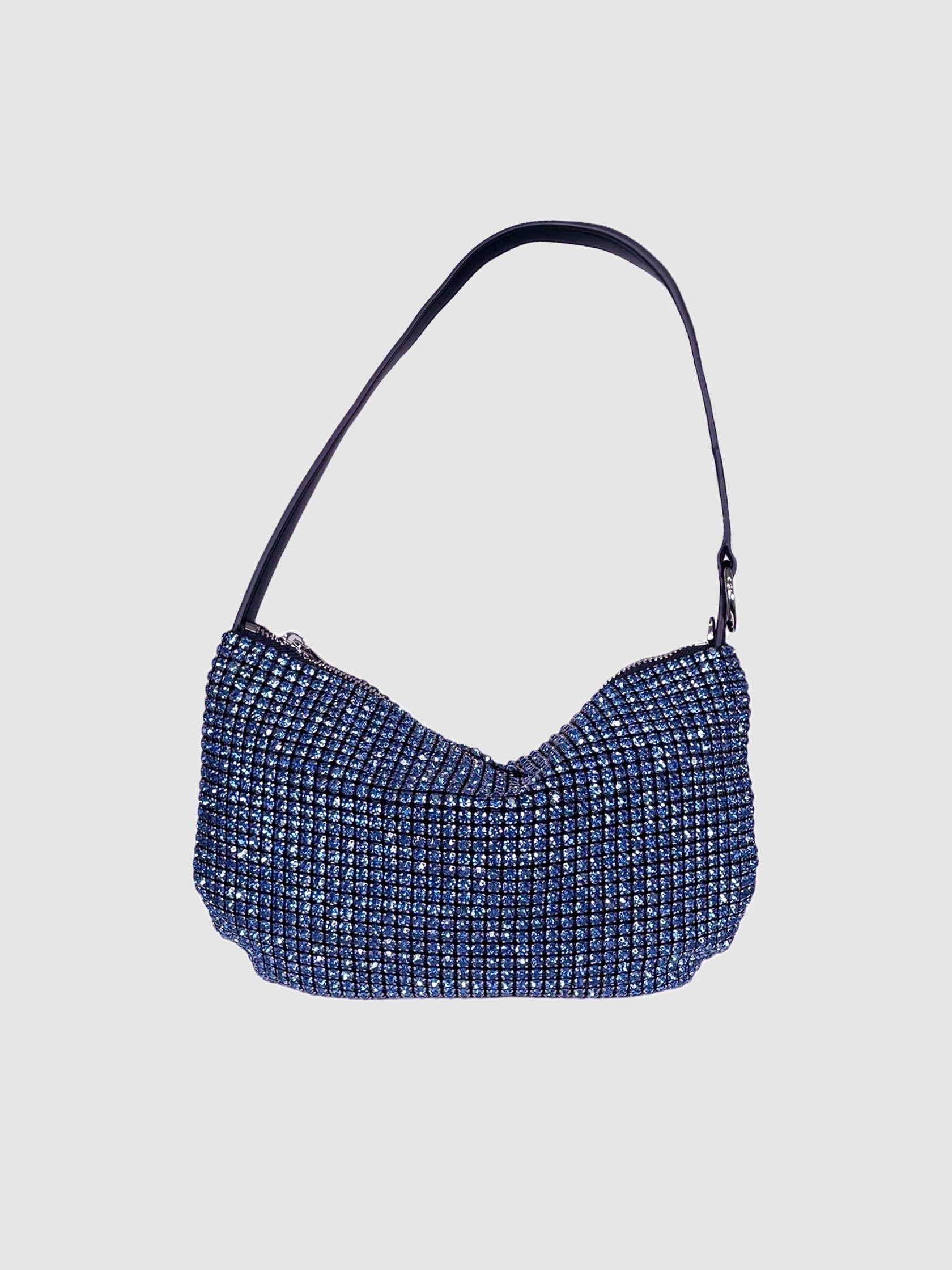Blue Rhinestone Shoulder Bag with Loop