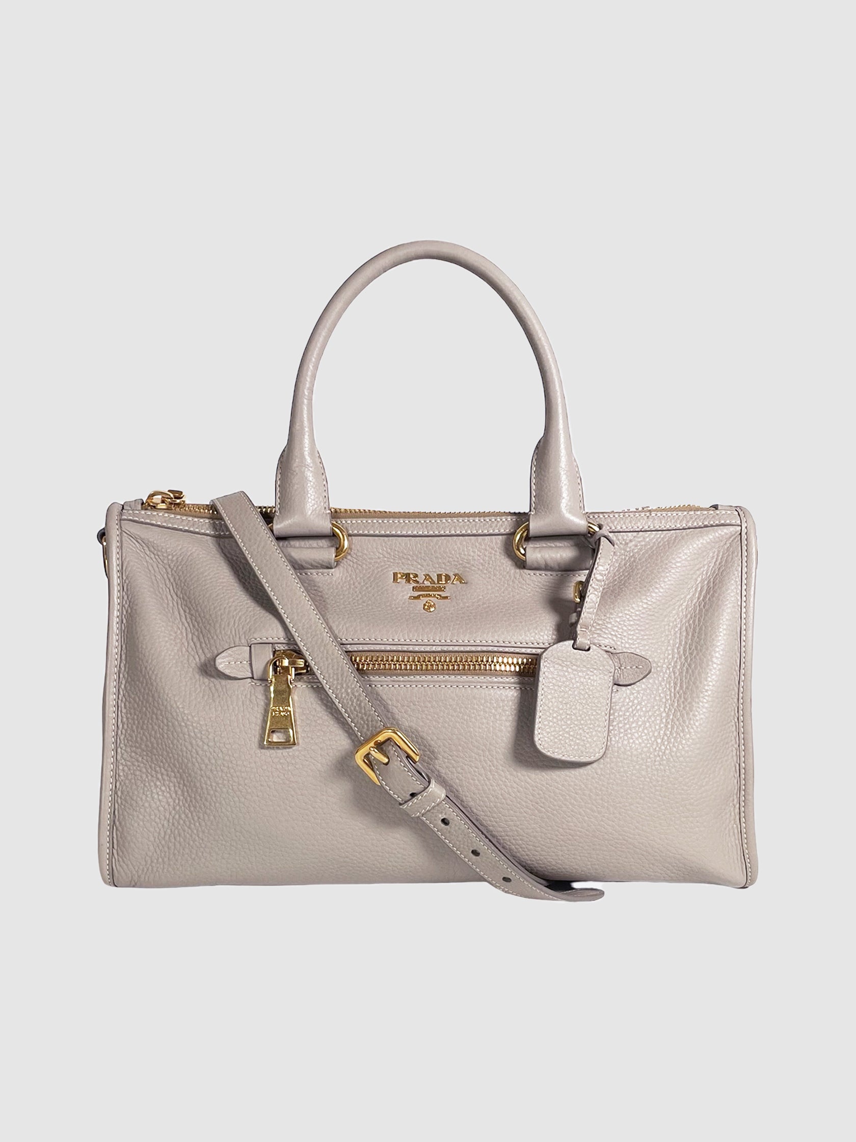 Prada Large Front Zip Convertible Satchel Vitello Phenix