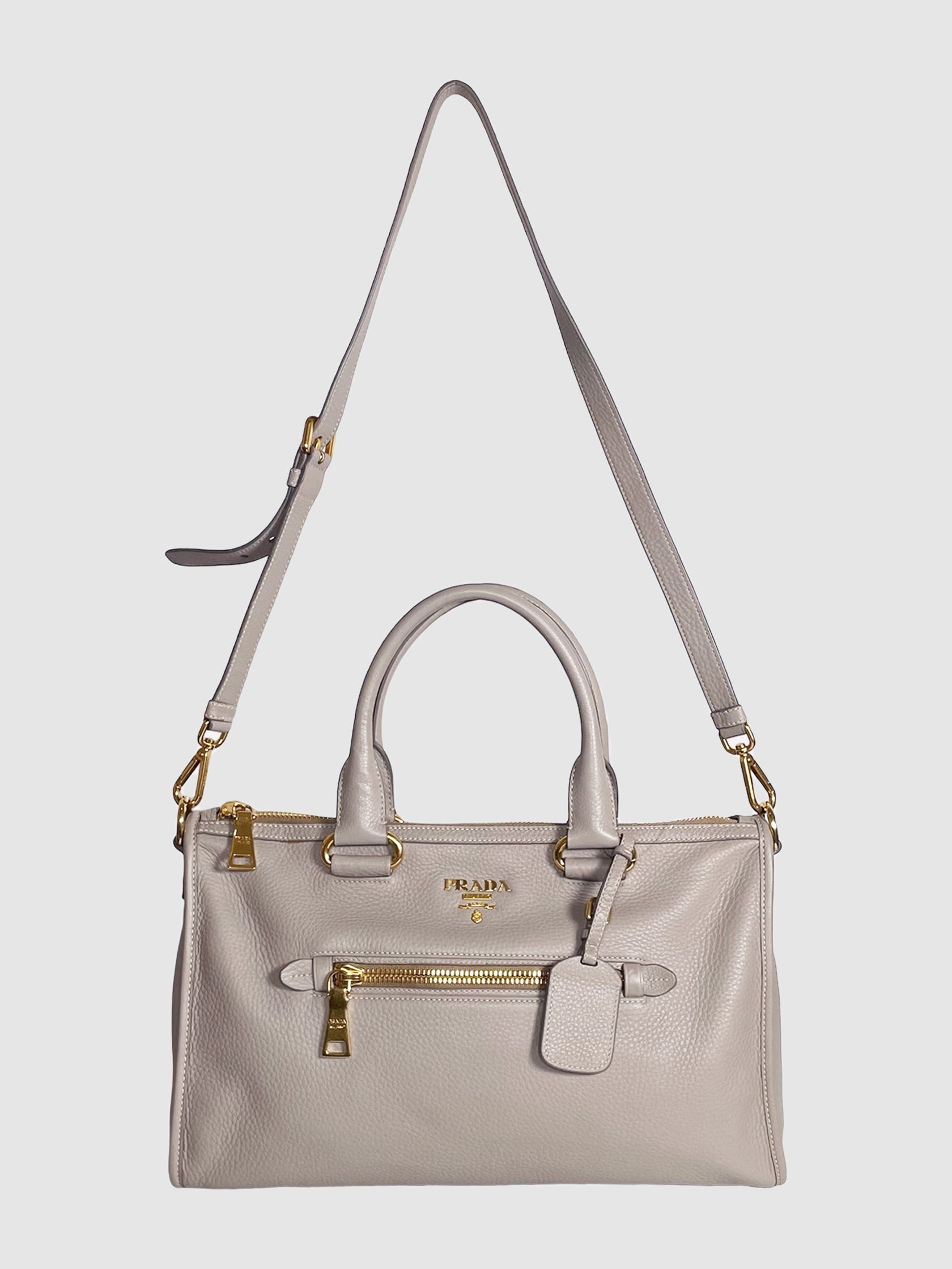 Prada Large Front Zip Convertible Satchel Vitello Phenix