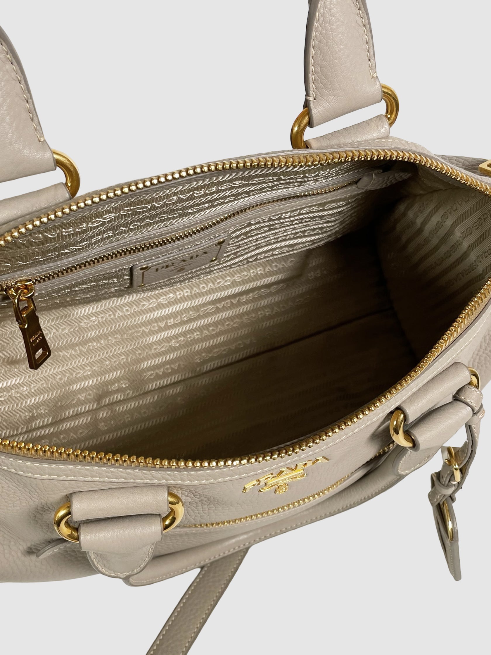 Prada Large Front Zip Convertible Satchel Vitello Phenix