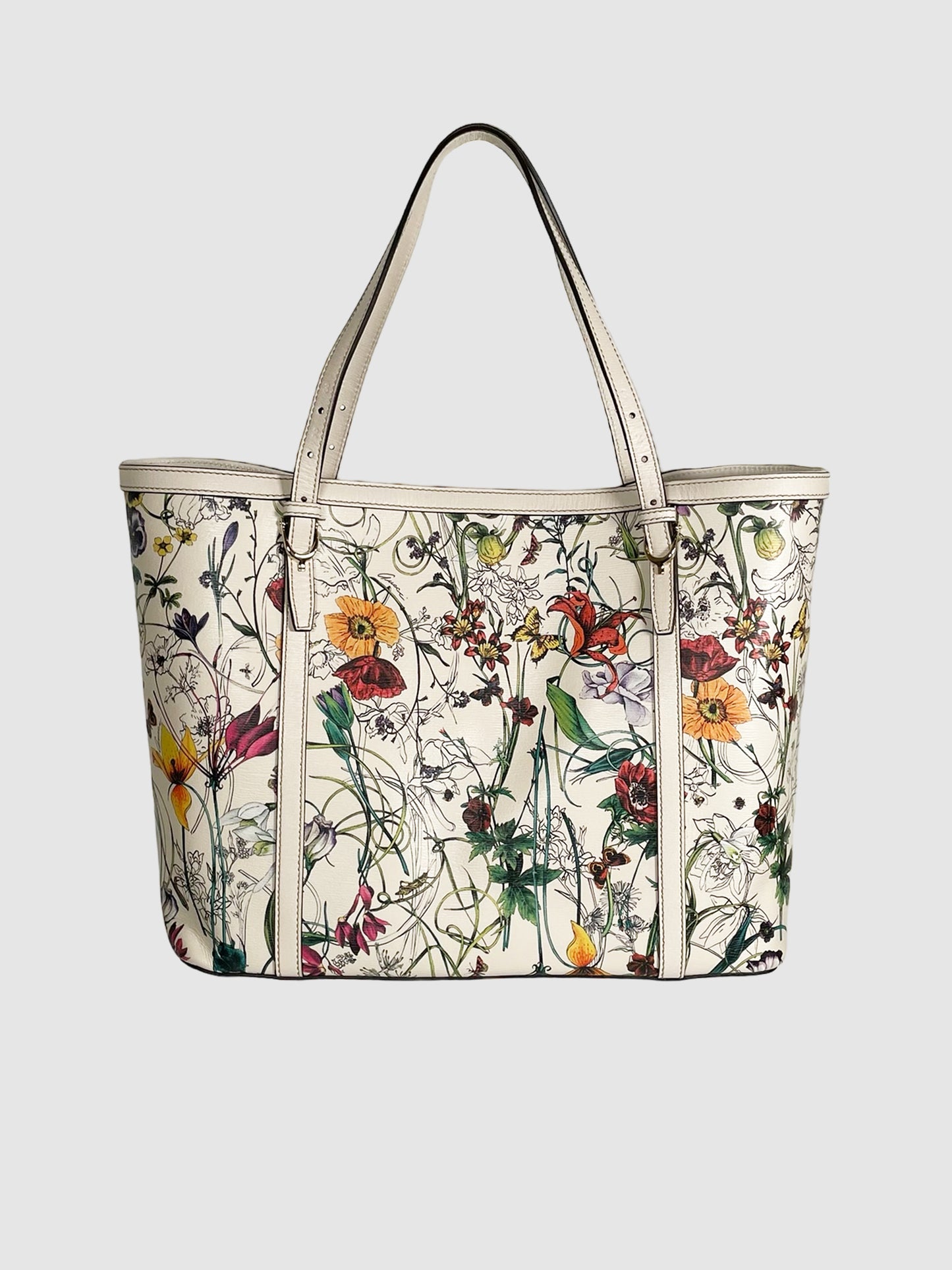 Gucci White with Multi Coloured Floral Printed Canvas Tote Bag