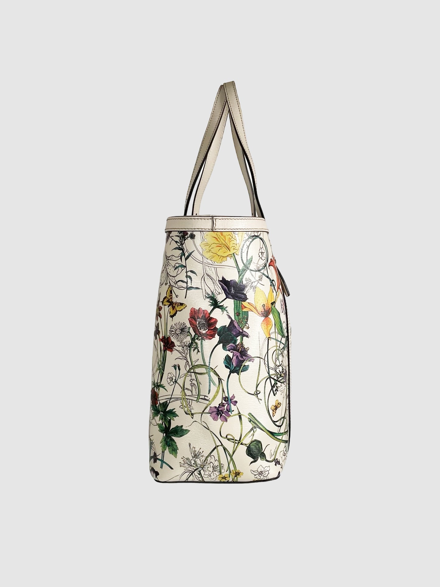 Gucci White with Multi Coloured Floral Printed Canvas Tote Bag