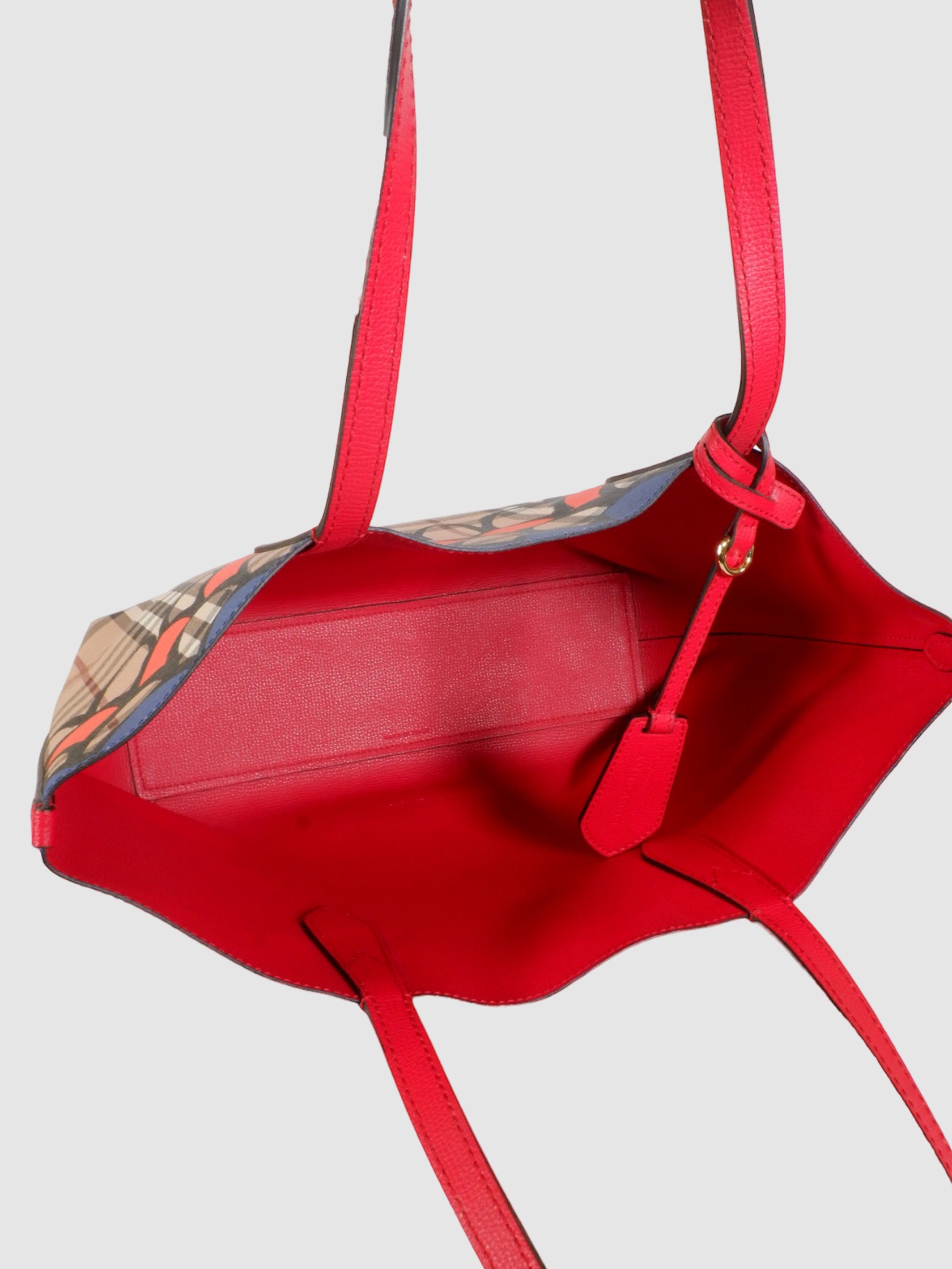 Burberry Trompe L'oeil Poppy Red Print Reversible Tote Bag