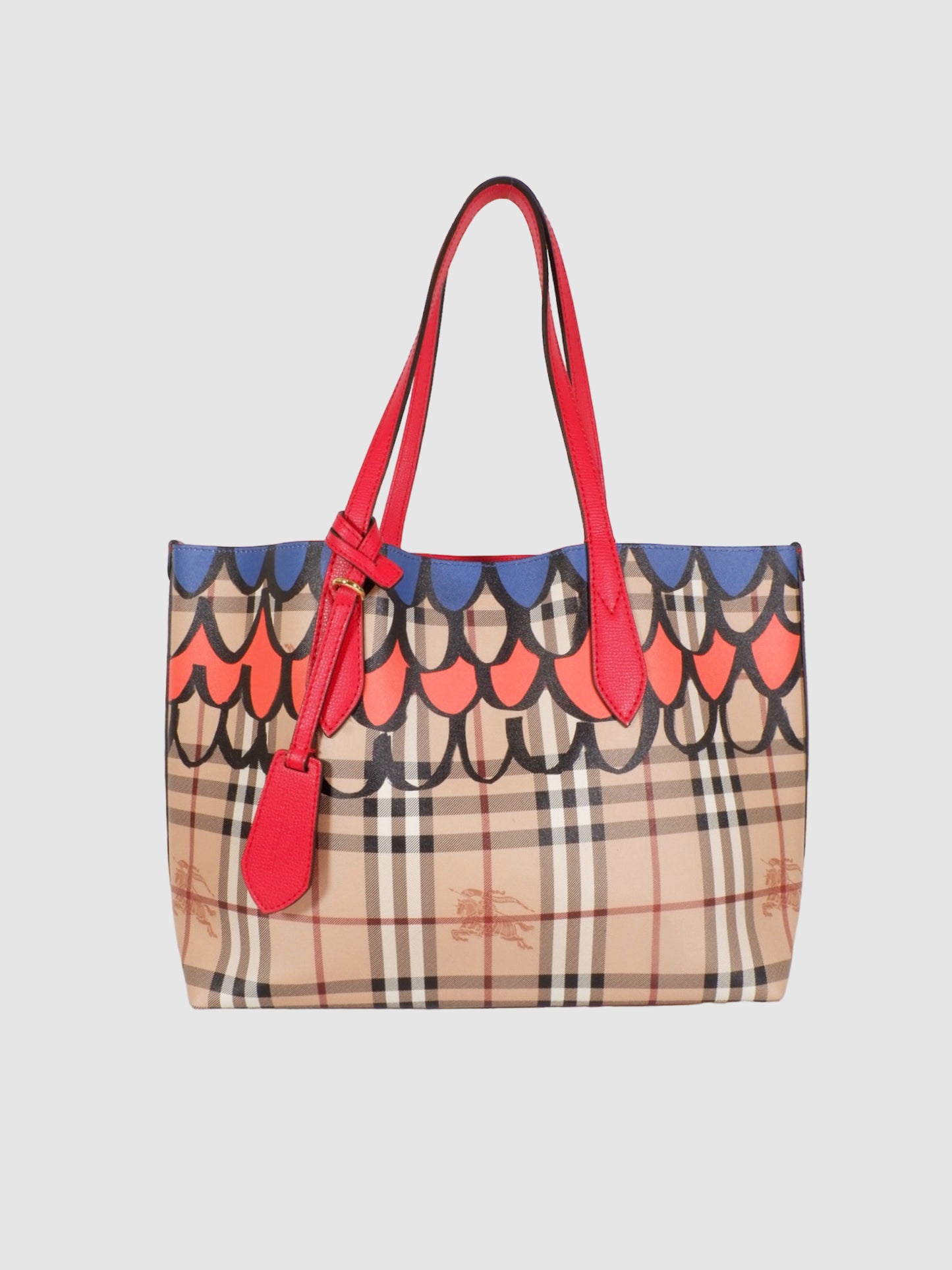 Burberry Trompe L'oeil Poppy Red Print Reversible Tote Bag