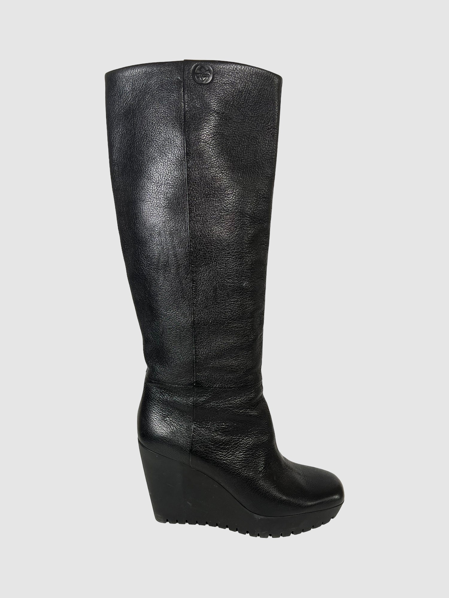 Hændelse Perth Blackborough redaktionelle Gucci Leather Knee-High Wedge Boots - Size 39.5 – Second Nature Boutique