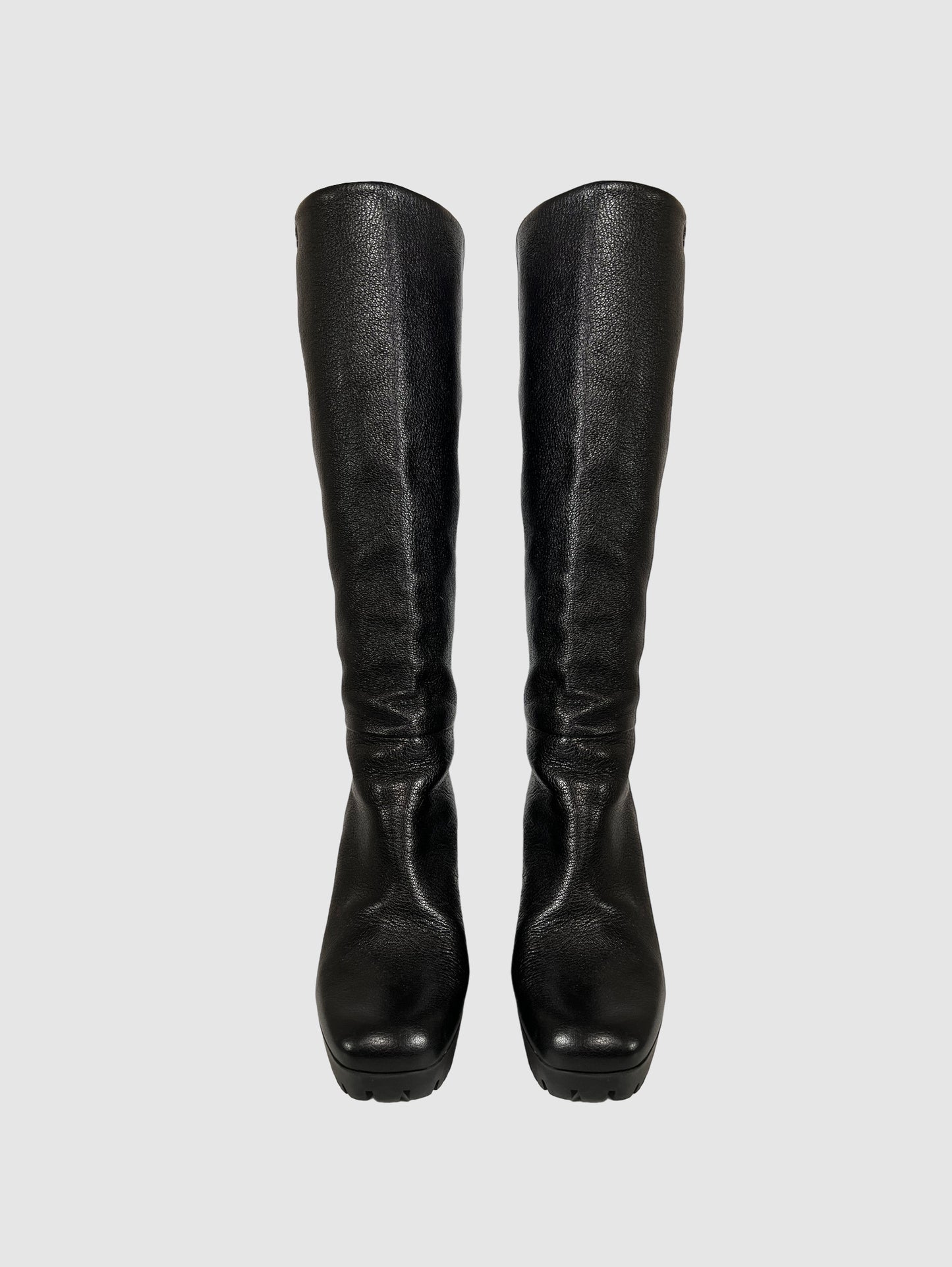 Gucci Leather Knee-High Wedge Boots - Size 39.5