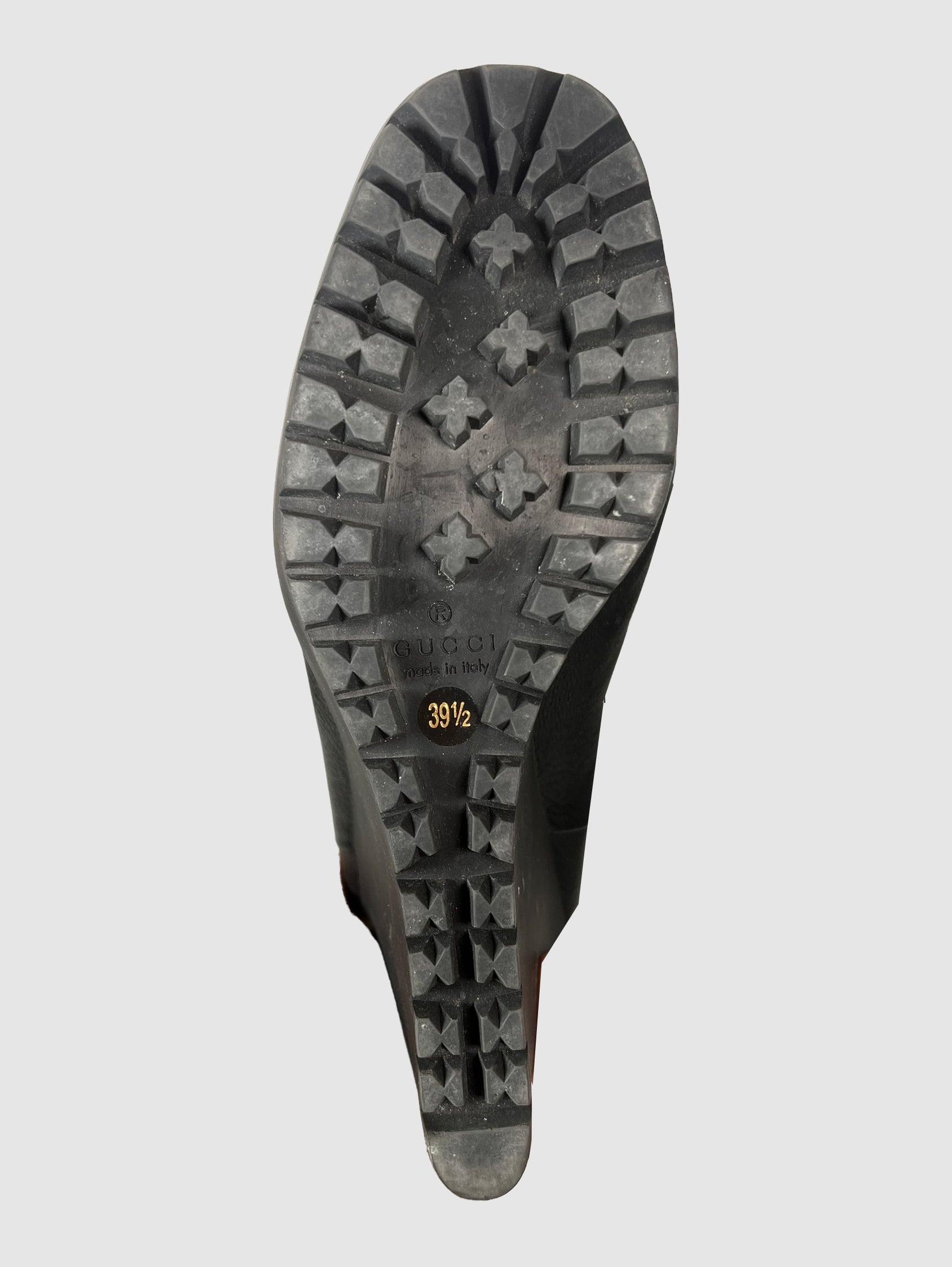 Leather Knee-High Wedge Boots - Size 39.5