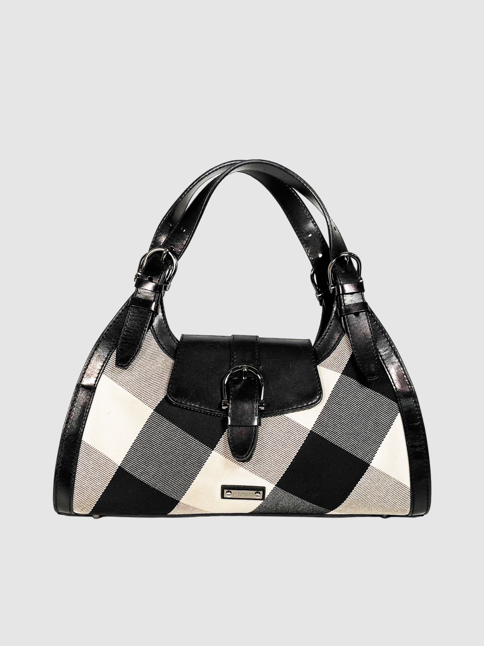Burberry Leather-Trimmed Mega Check Shoulder Bag