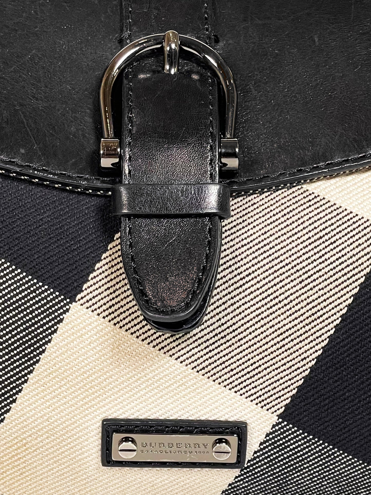 Burberry Leather-Trimmed Mega Check Shoulder Bag