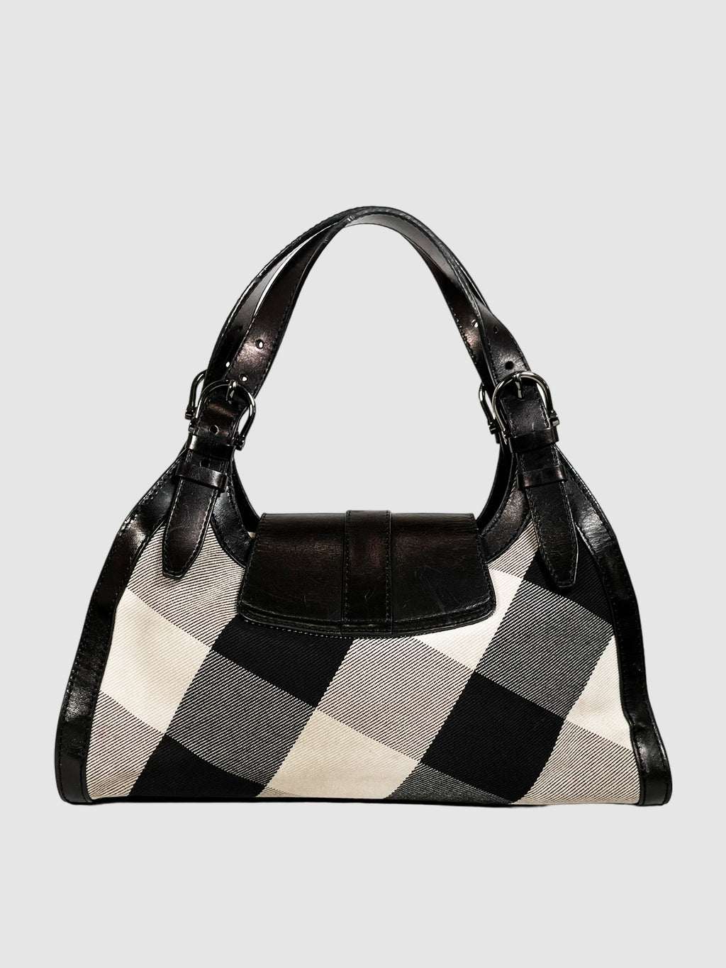 Burberry Leather-Trimmed Mega Check Shoulder Bag