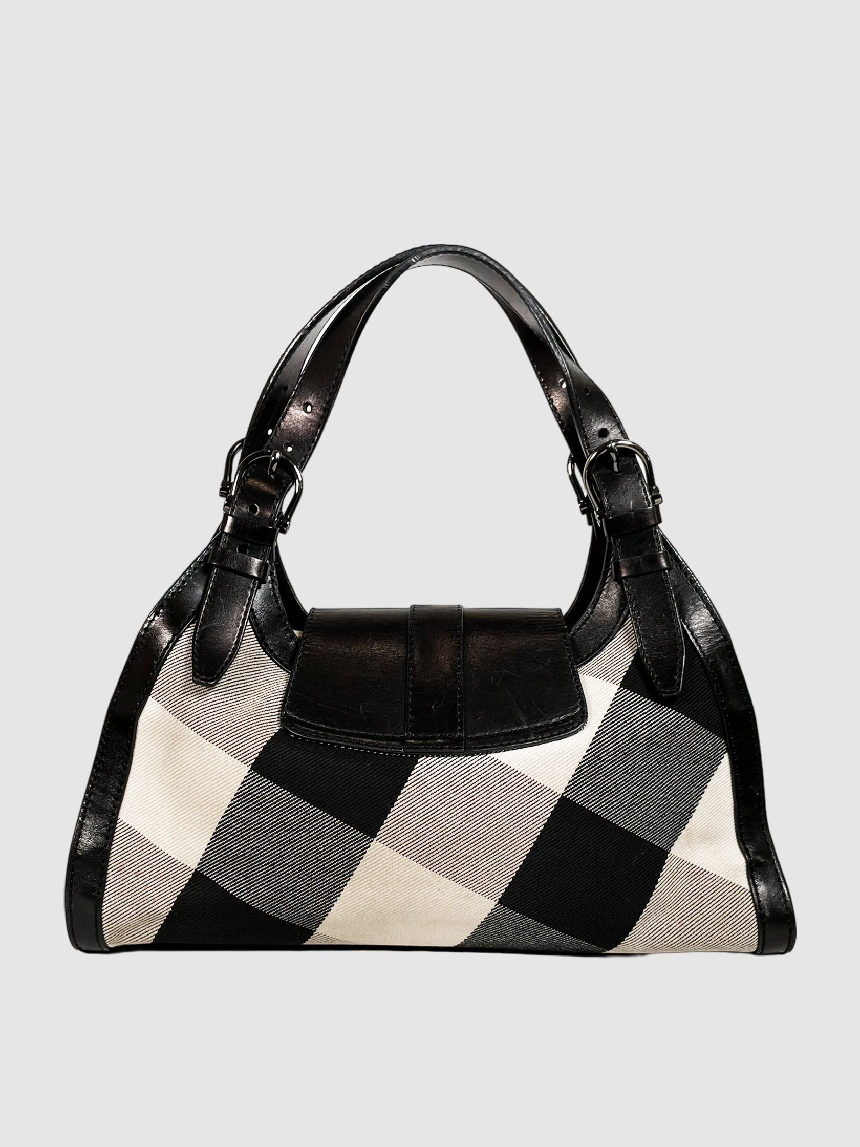 Burberry Leather-Trimmed Mega Check Shoulder Bag