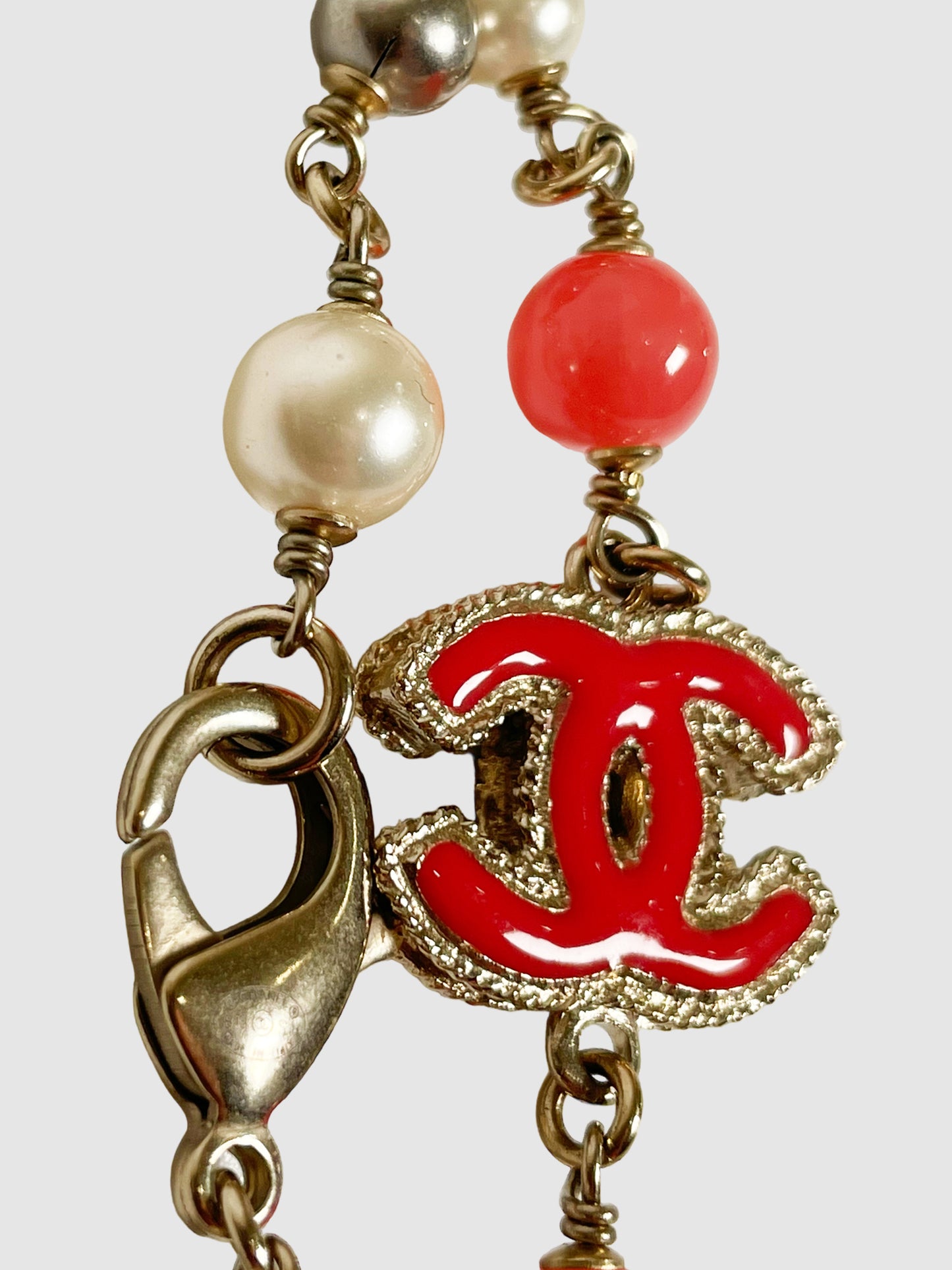 Vintage Chanel Faux Pearl & Resin CC Station Necklace