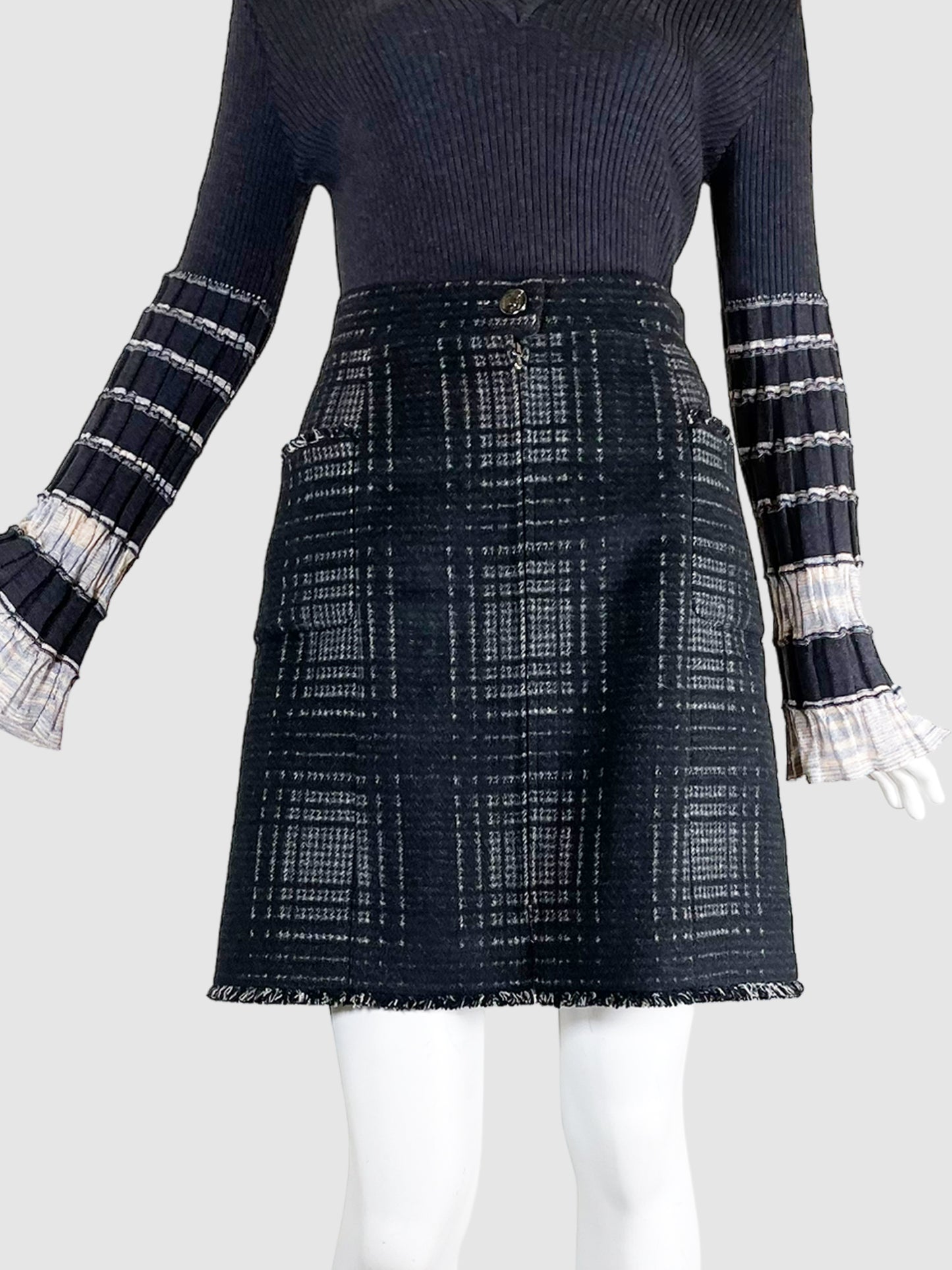 Vintage Chanel Plaid Tweed Mini Skirt - Size 42