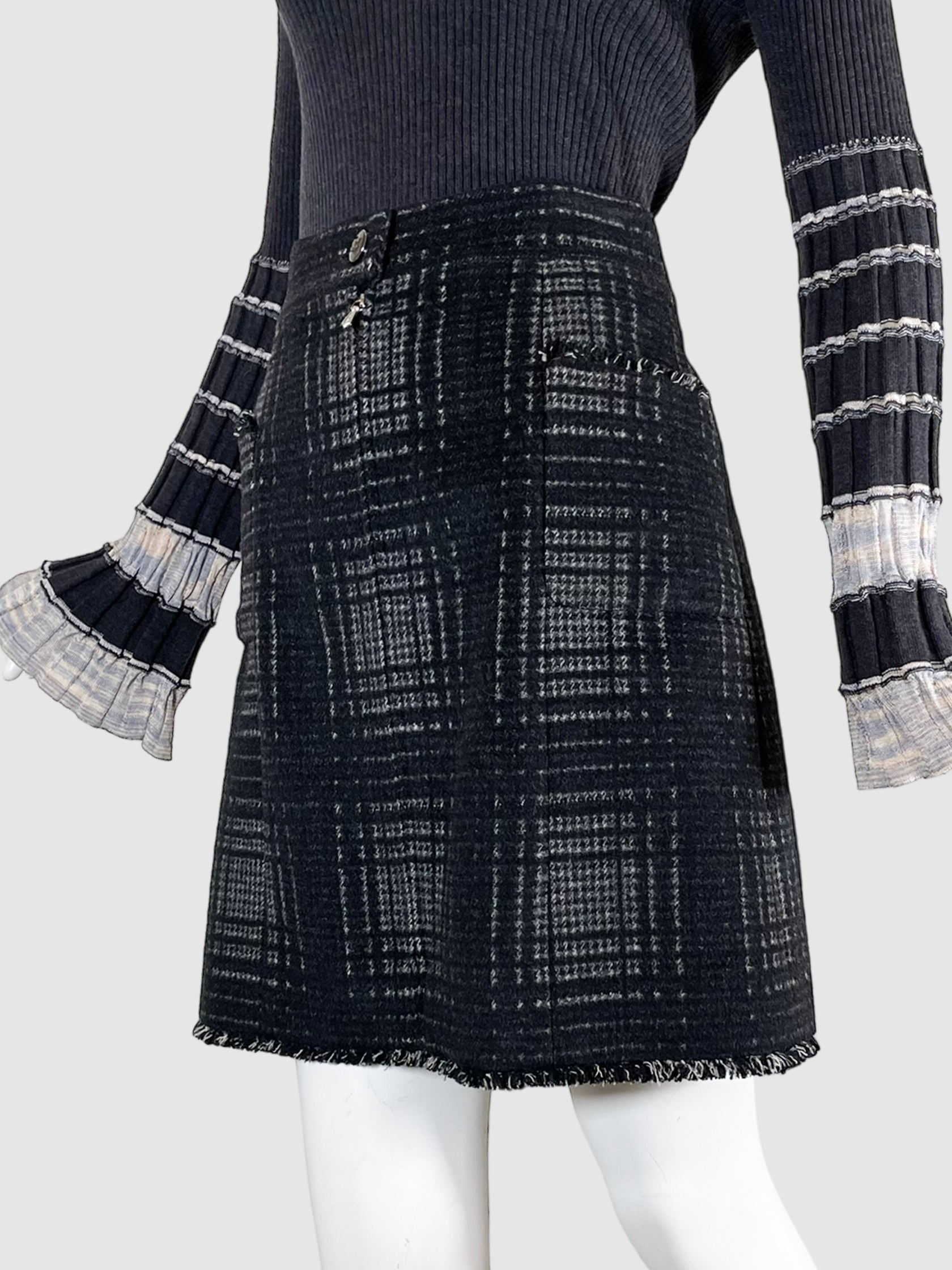 Vintage Plaid Tweed Mini Skirt - Size 42
