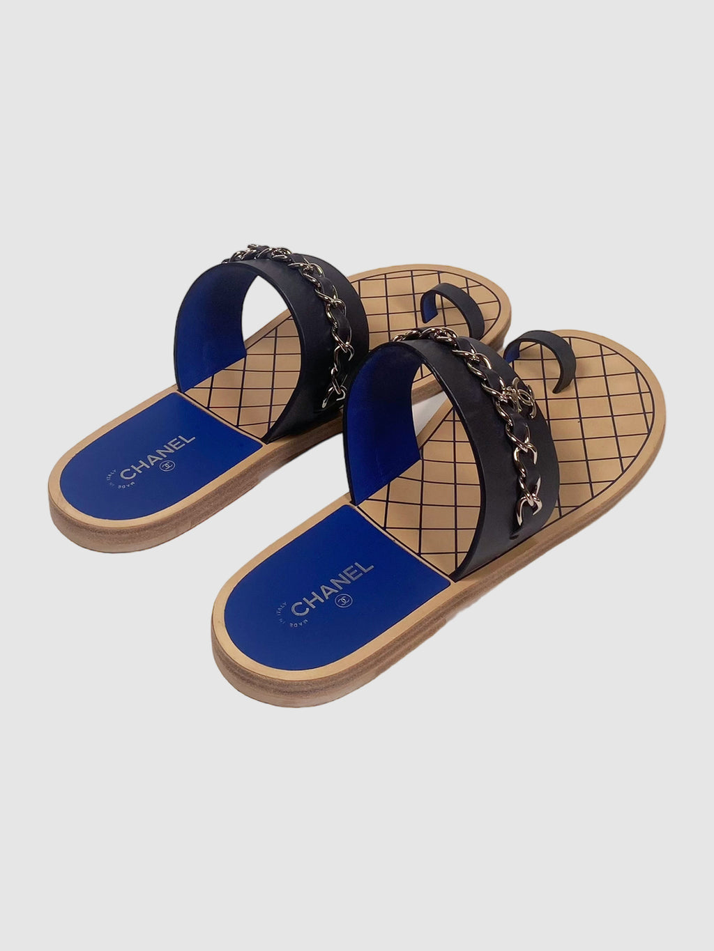 Leather Flat Thong Sandals - Size 40