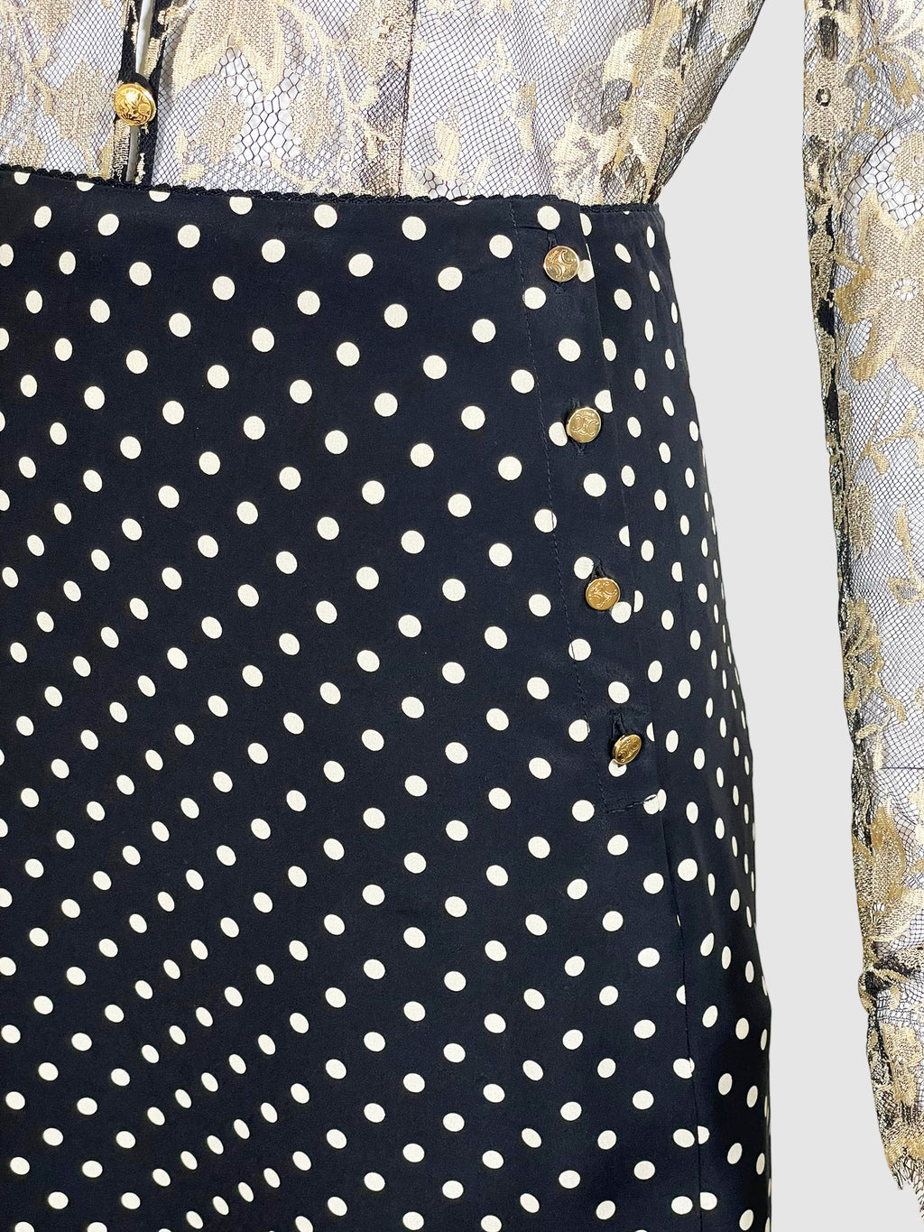 Polka Dot Silk Skirt - Size S