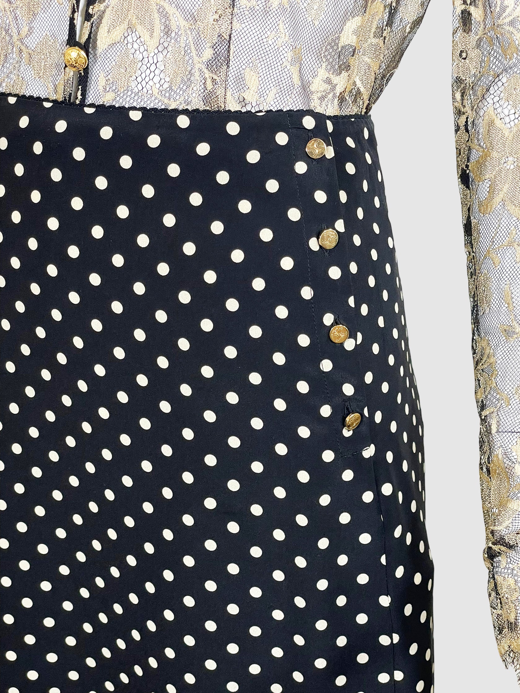 Polka Dot Silk Skirt - Size S