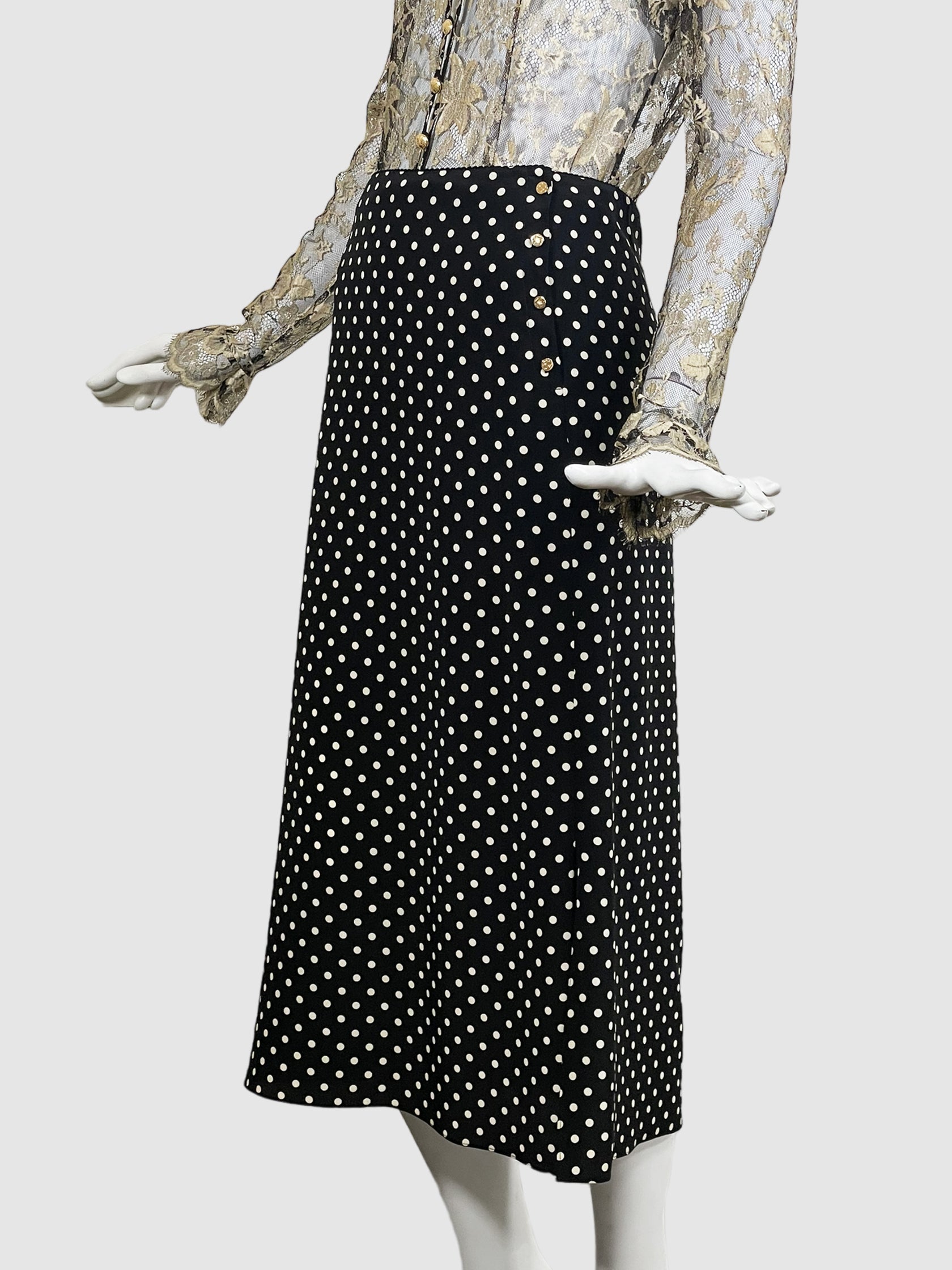 Polka Dot Silk Skirt - Size S