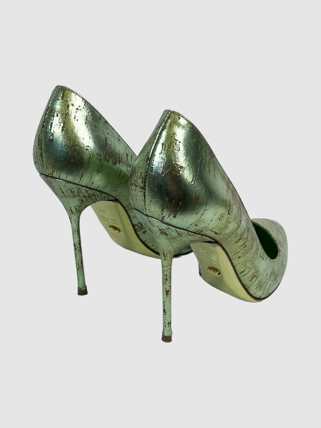 Metallic Leather Pointed Toe Pumps - Size 38