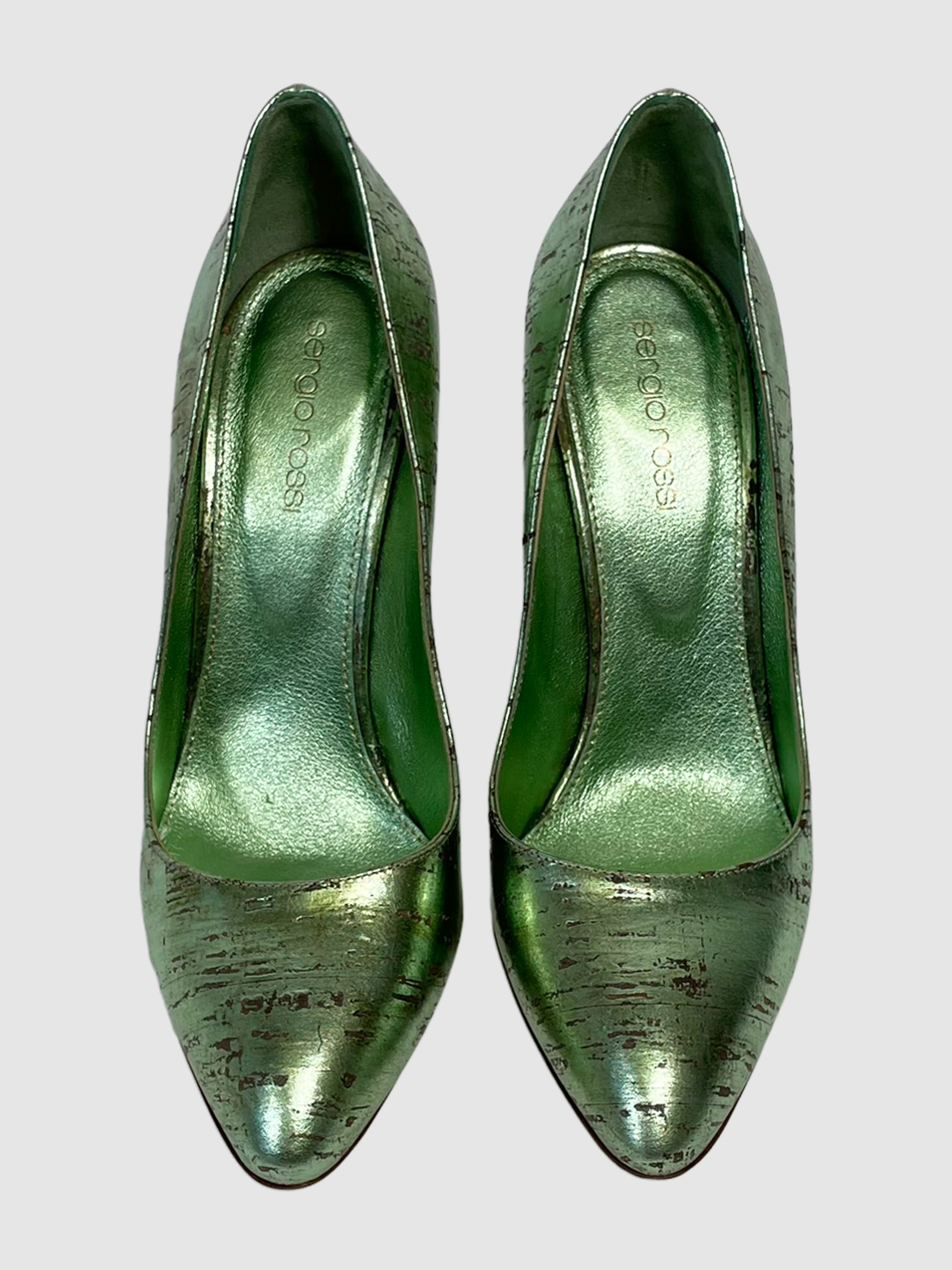 Metallic Leather Pointed Toe Pumps - Size 38