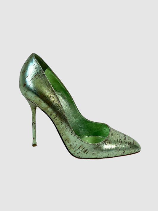 Metallic Leather Pointed Toe Pumps - Size 38