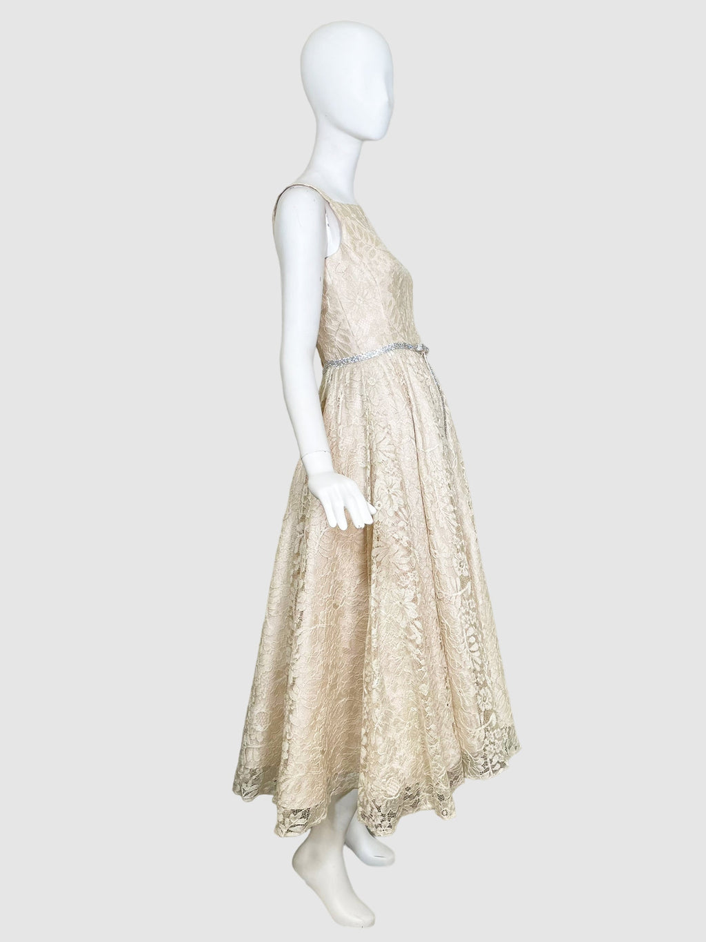 Lace Maxi Dress with Sequin Bow - Size 40