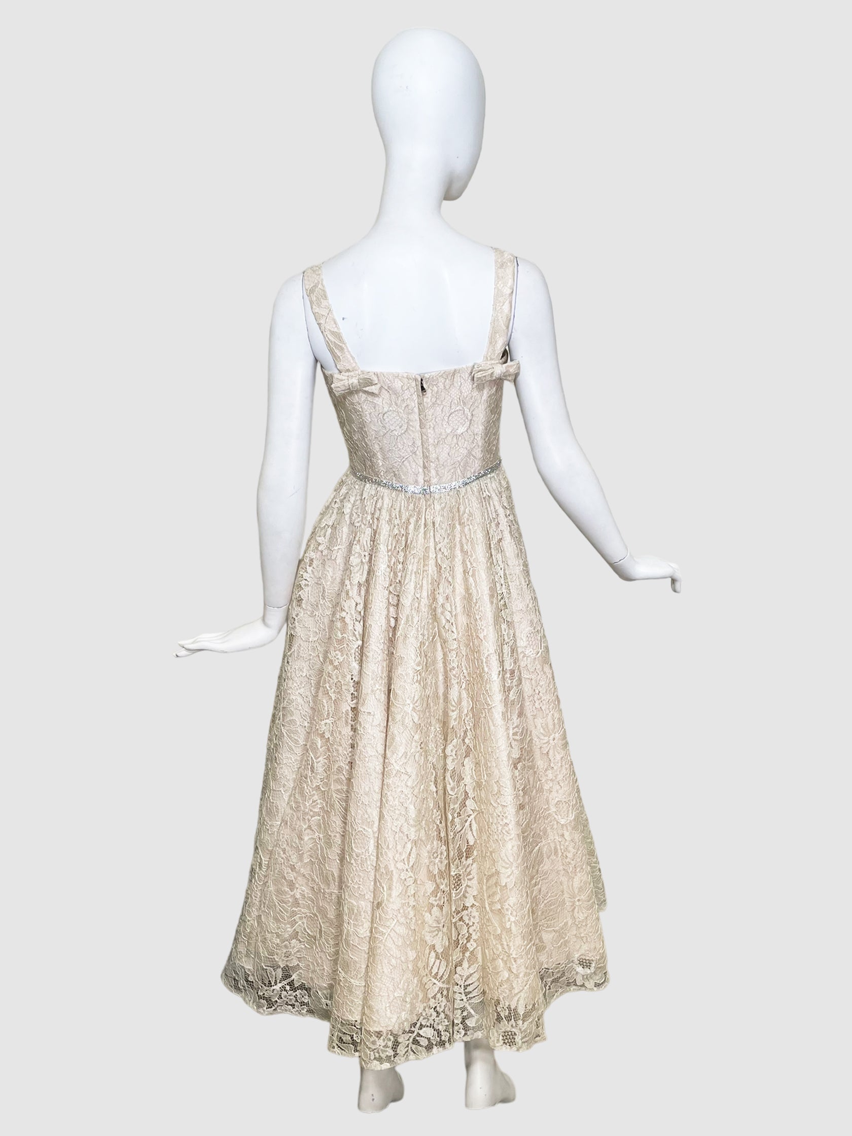 Lace Maxi Dress with Sequin Bow - Size 40