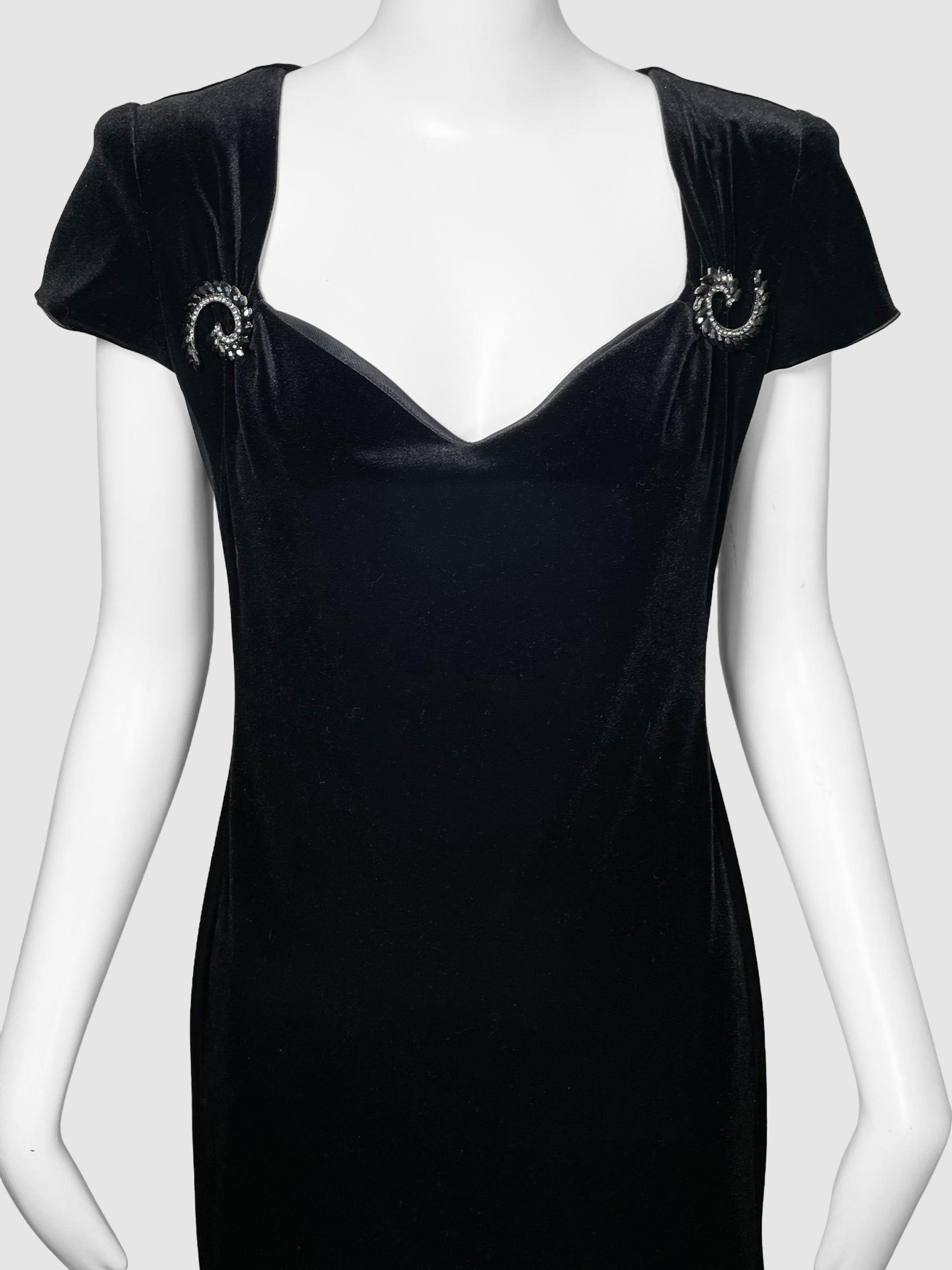 Armani Collezioni Velvet Short-Sleeve Midi Dress - Size 46