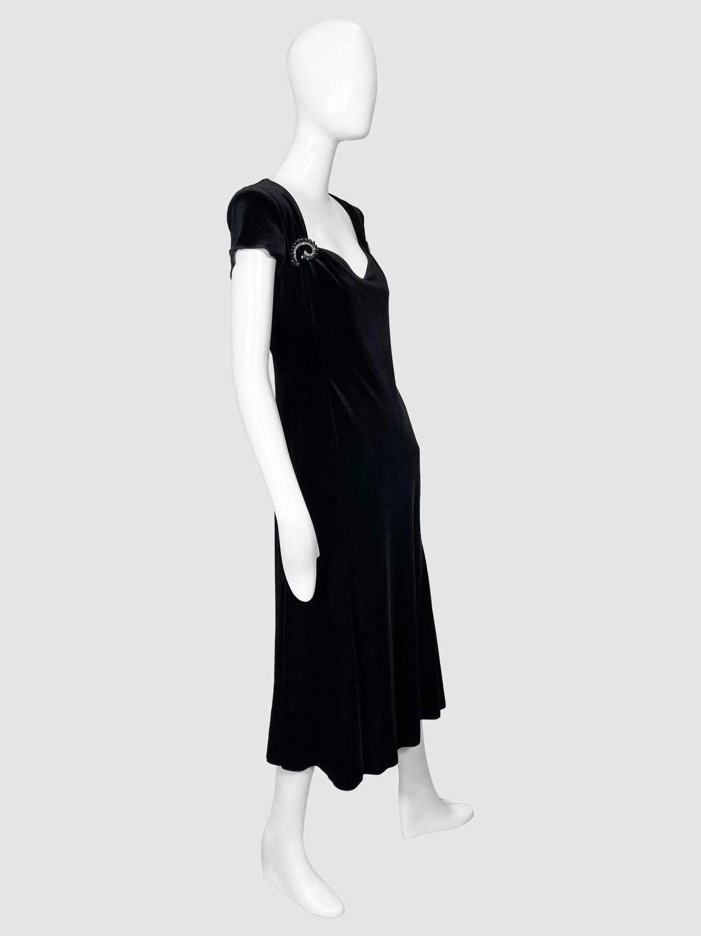 Armani Collezioni Velvet Short-Sleeve Midi Dress - Size 46
