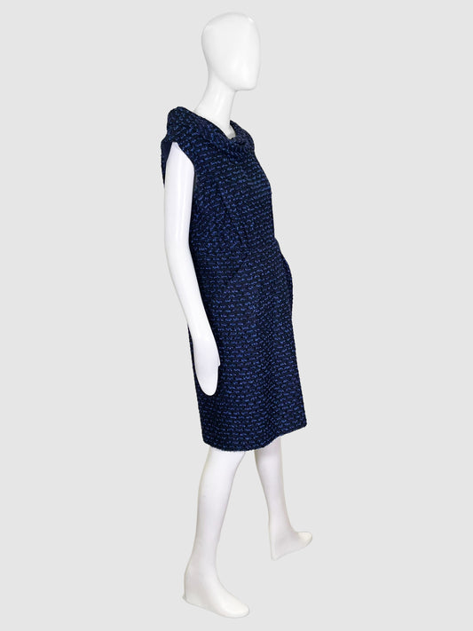 Oscar de la Renta Blue and Black Tweed Dress - Size 12