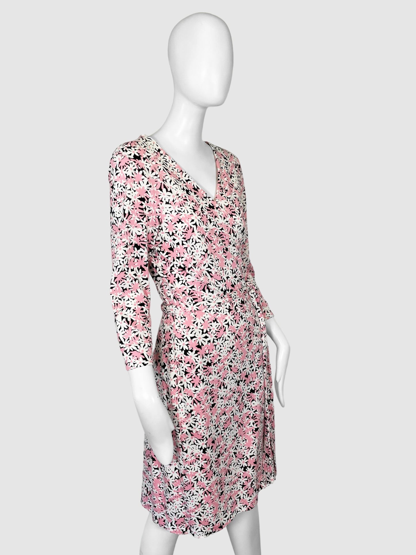 Diane von Furstenberg Floral Print Midi Wrap Dress - Size 14