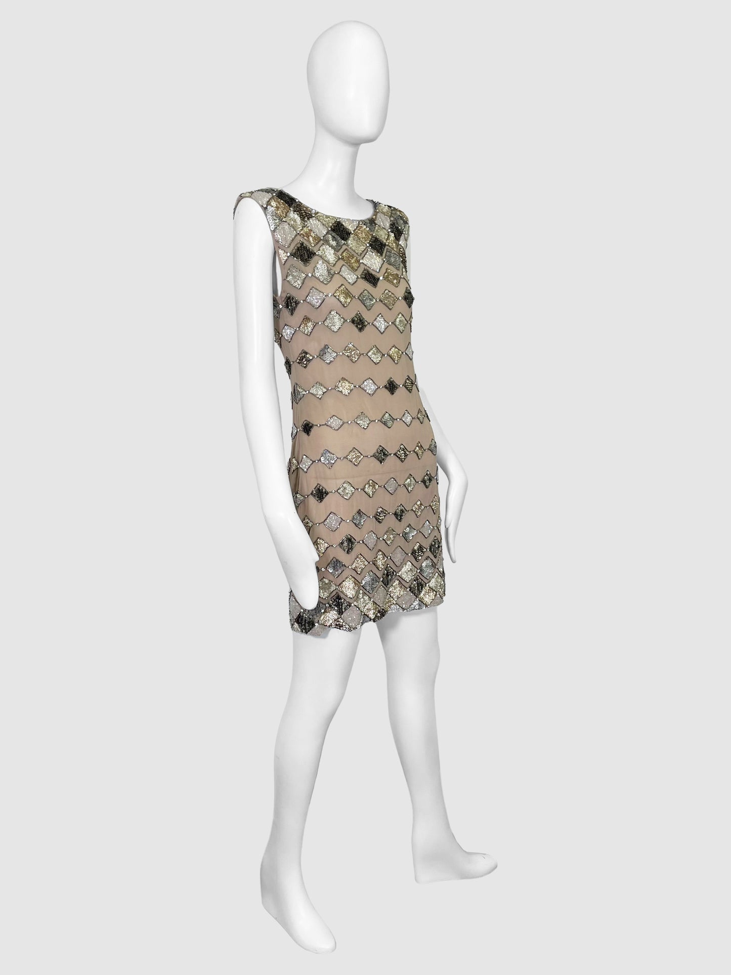 Alice + Olivia Silk Sequinned Diamond Print Dress - Size 4