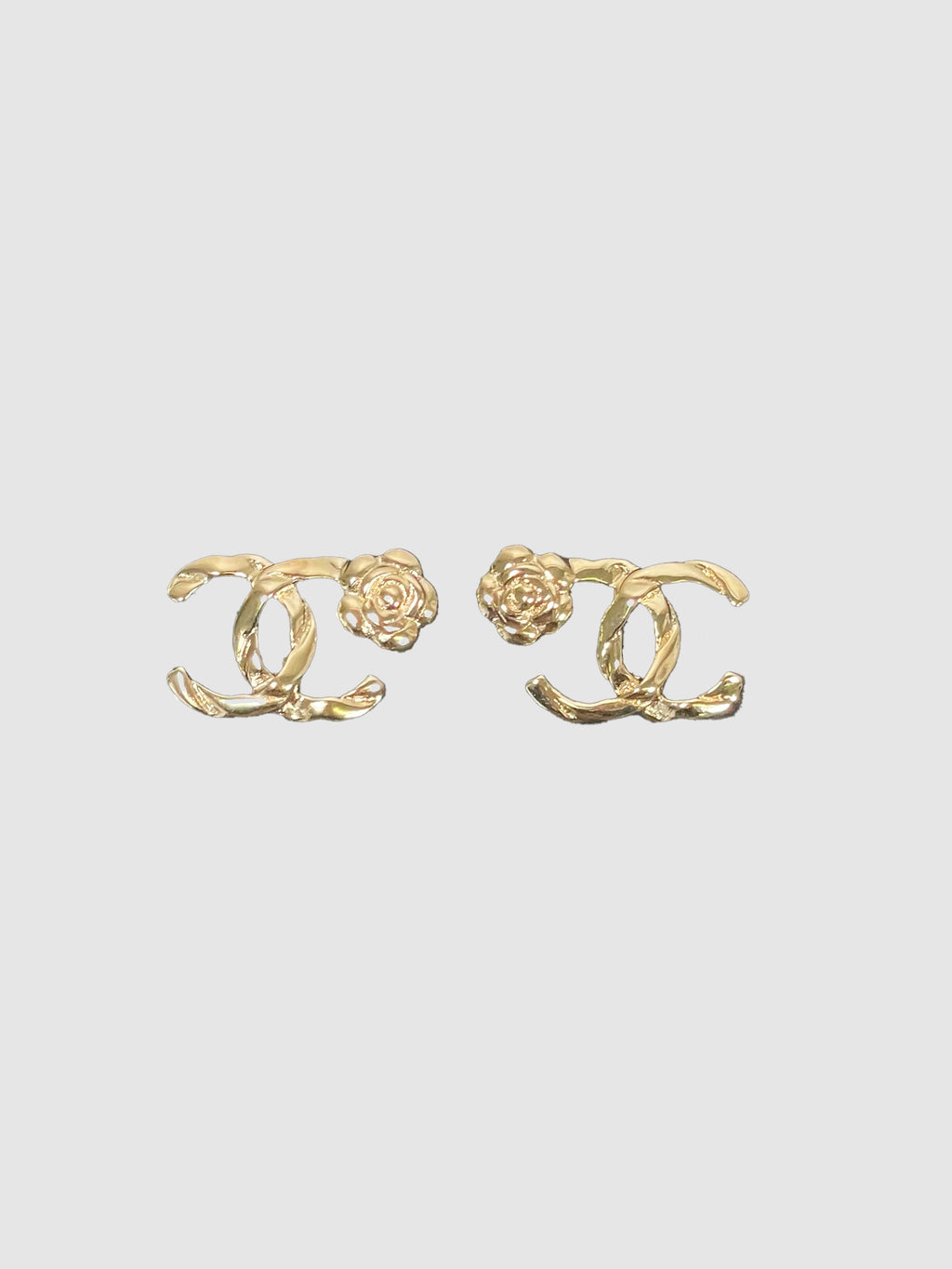 Camellia Gold CC Logo Stud Earrings