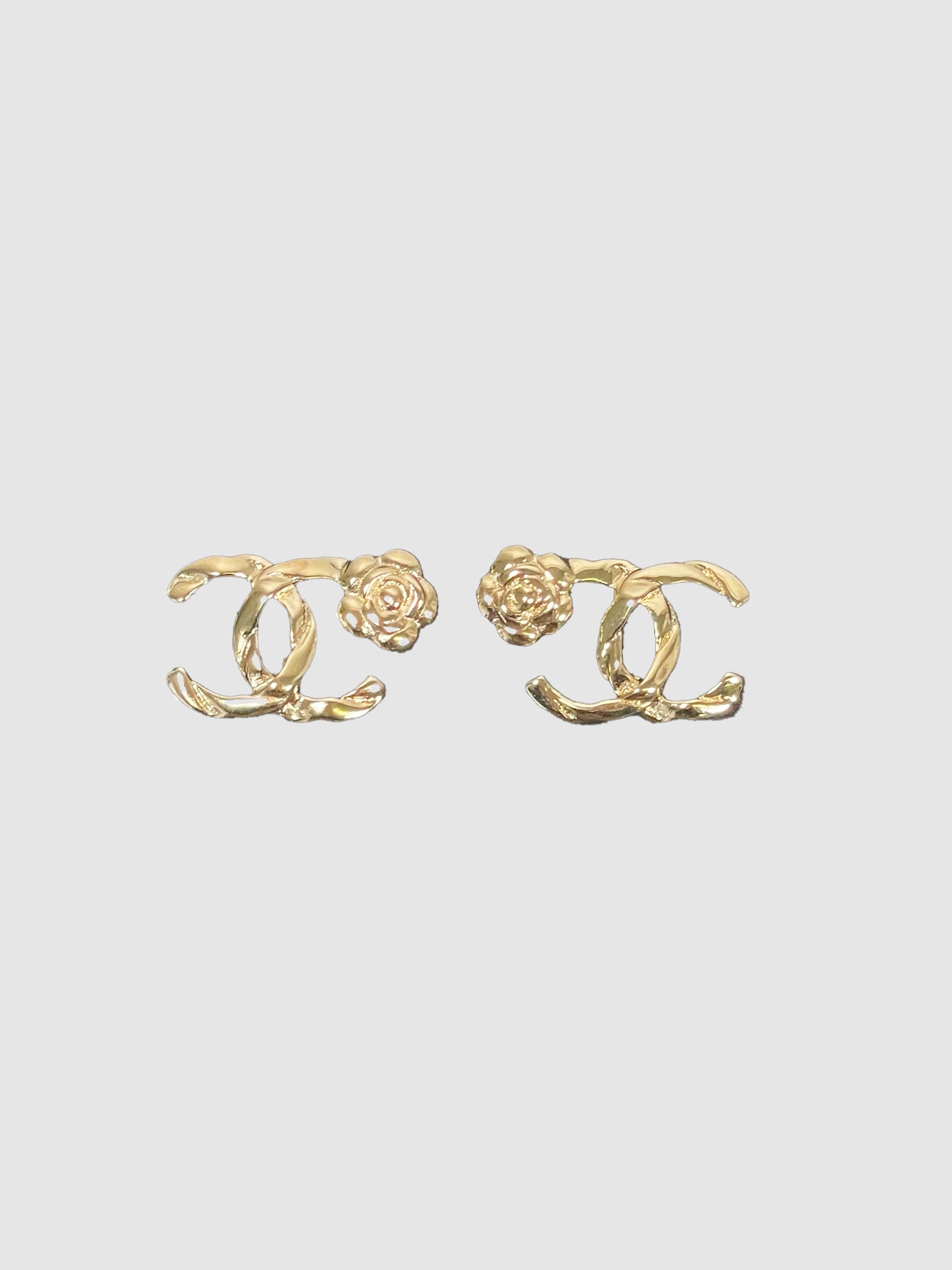 Camellia Gold CC Logo Stud Earrings