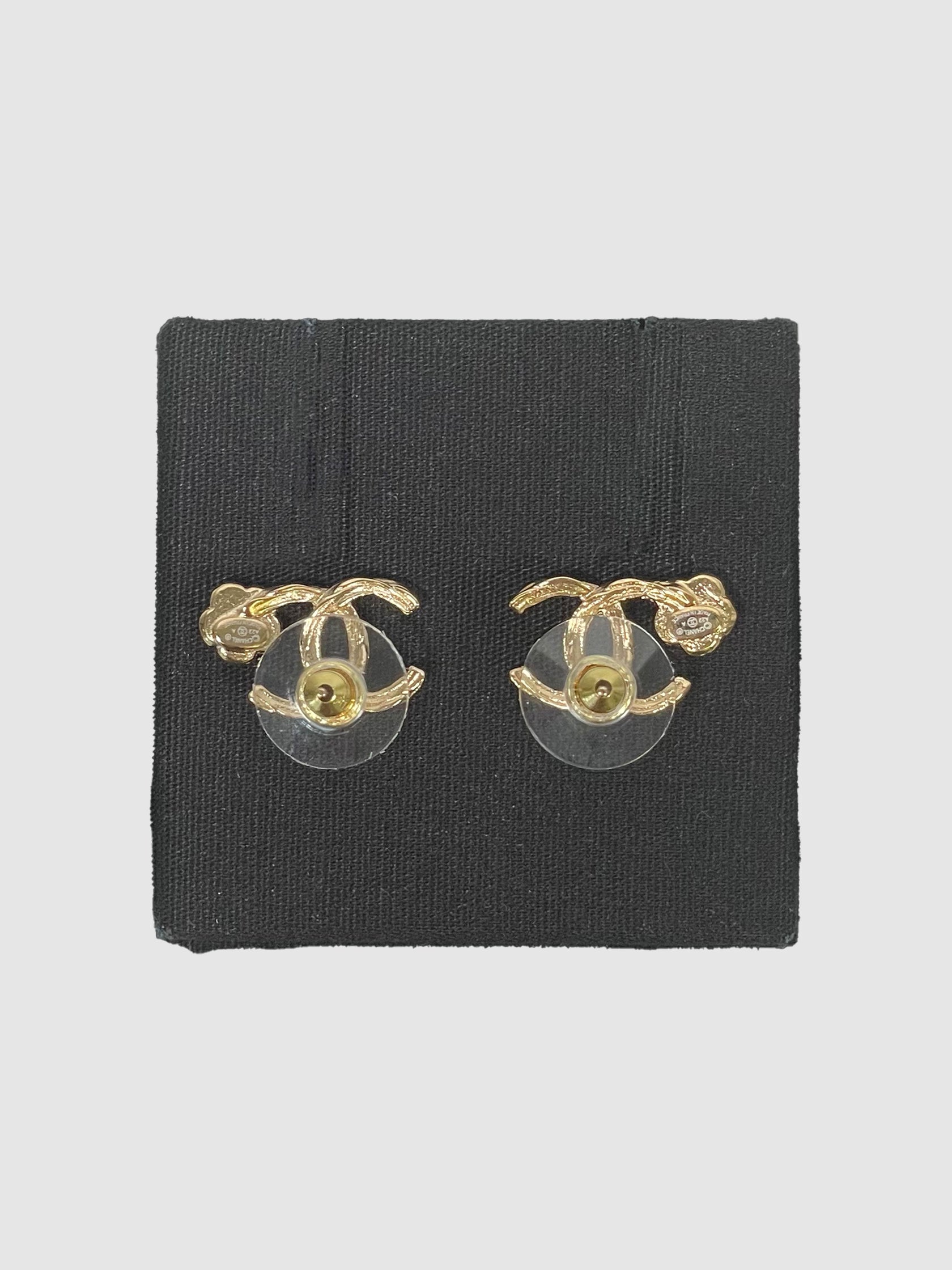 Camellia Gold CC Logo Stud Earrings