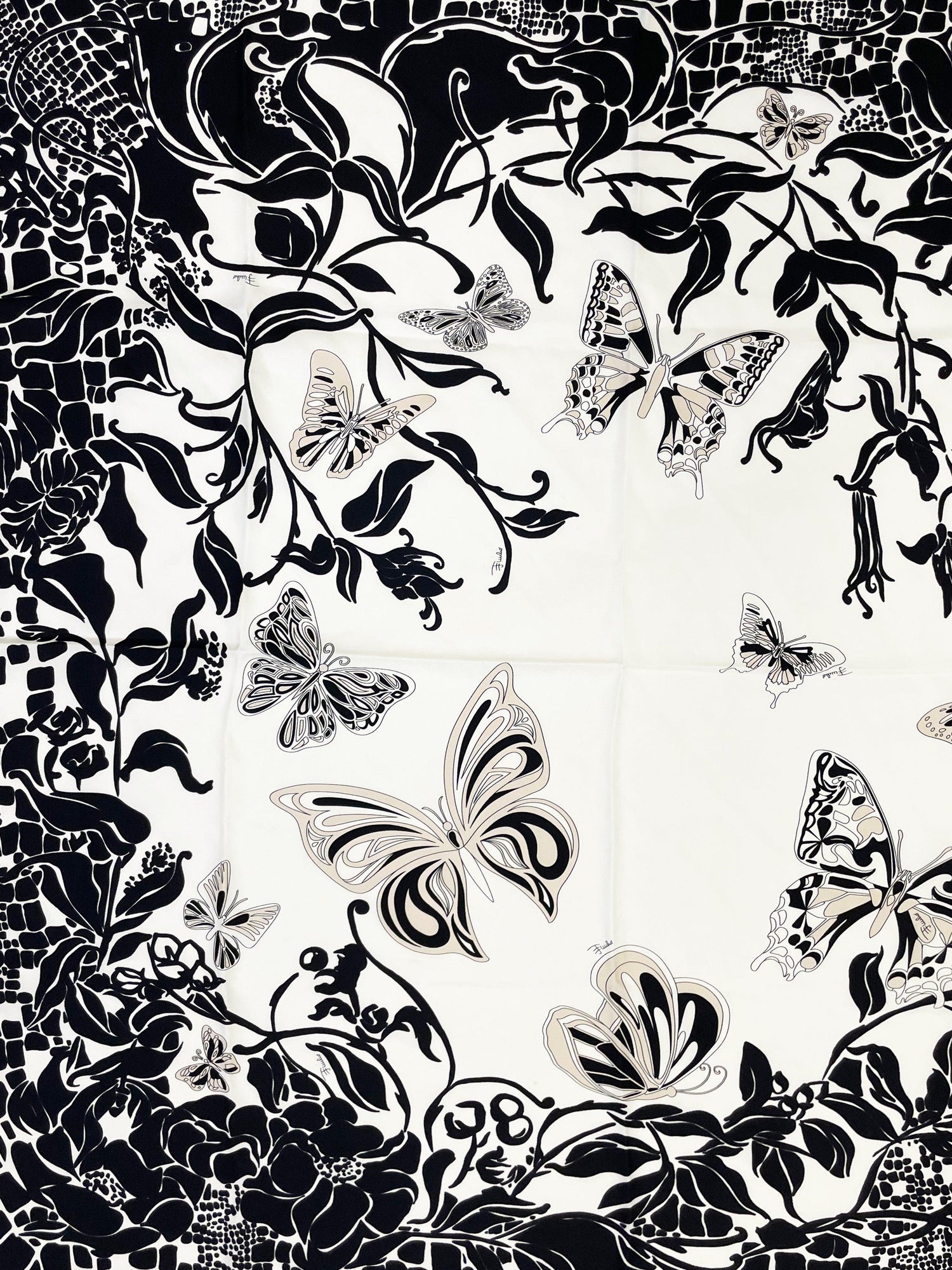 Emilio Pucci Black and White Butterfly Silk Scarf
