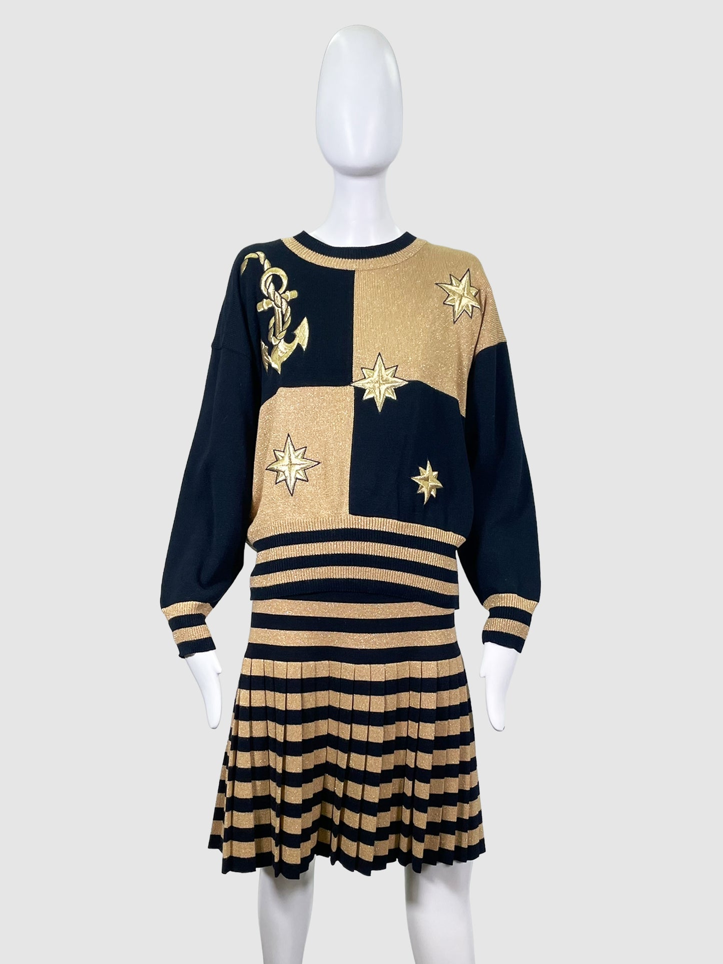 Escada Gold and Black Sweater and Skirt 2-Piece Set - Size 40