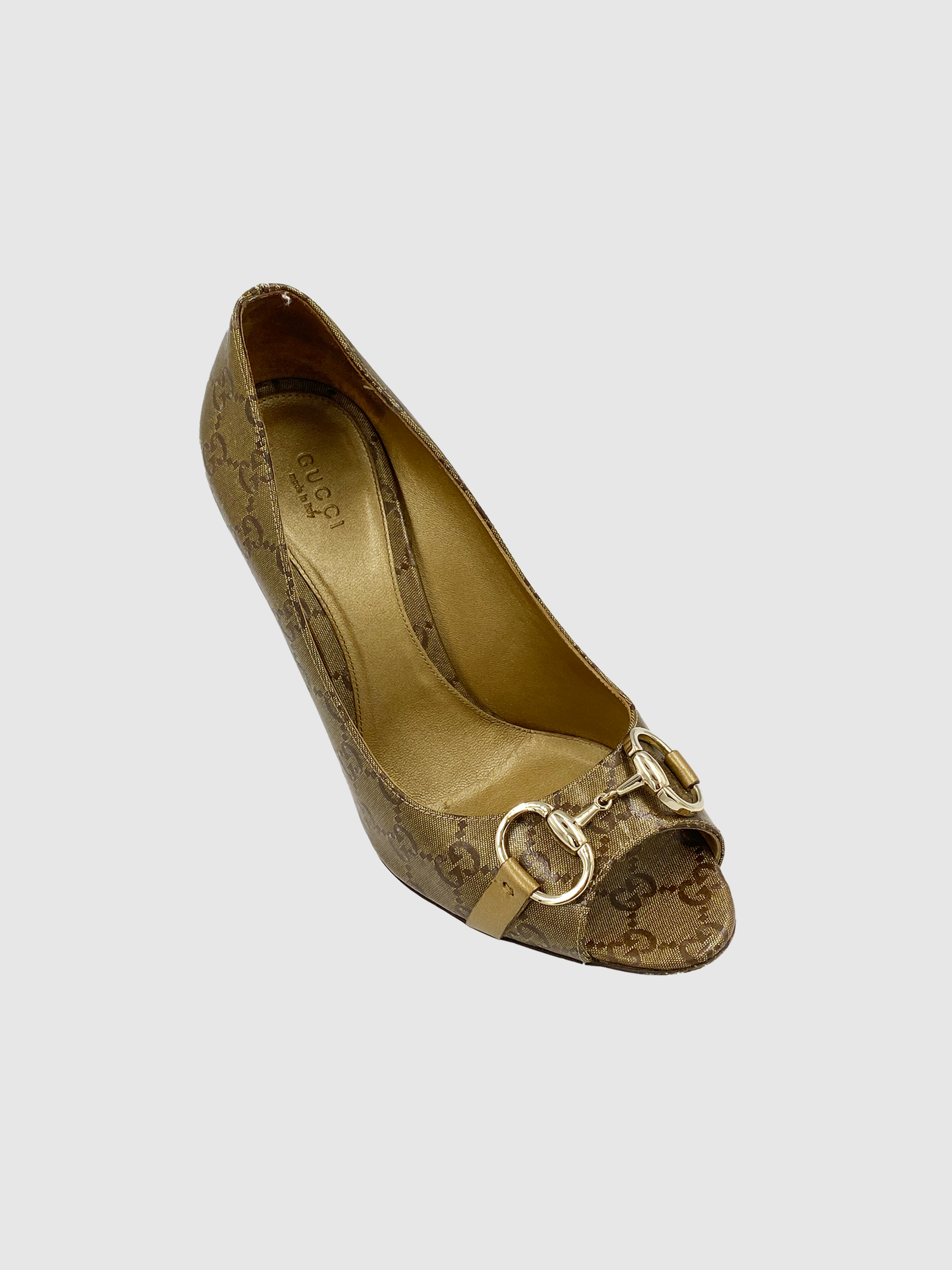 Monogram Peep Toe Pumps - Size 9