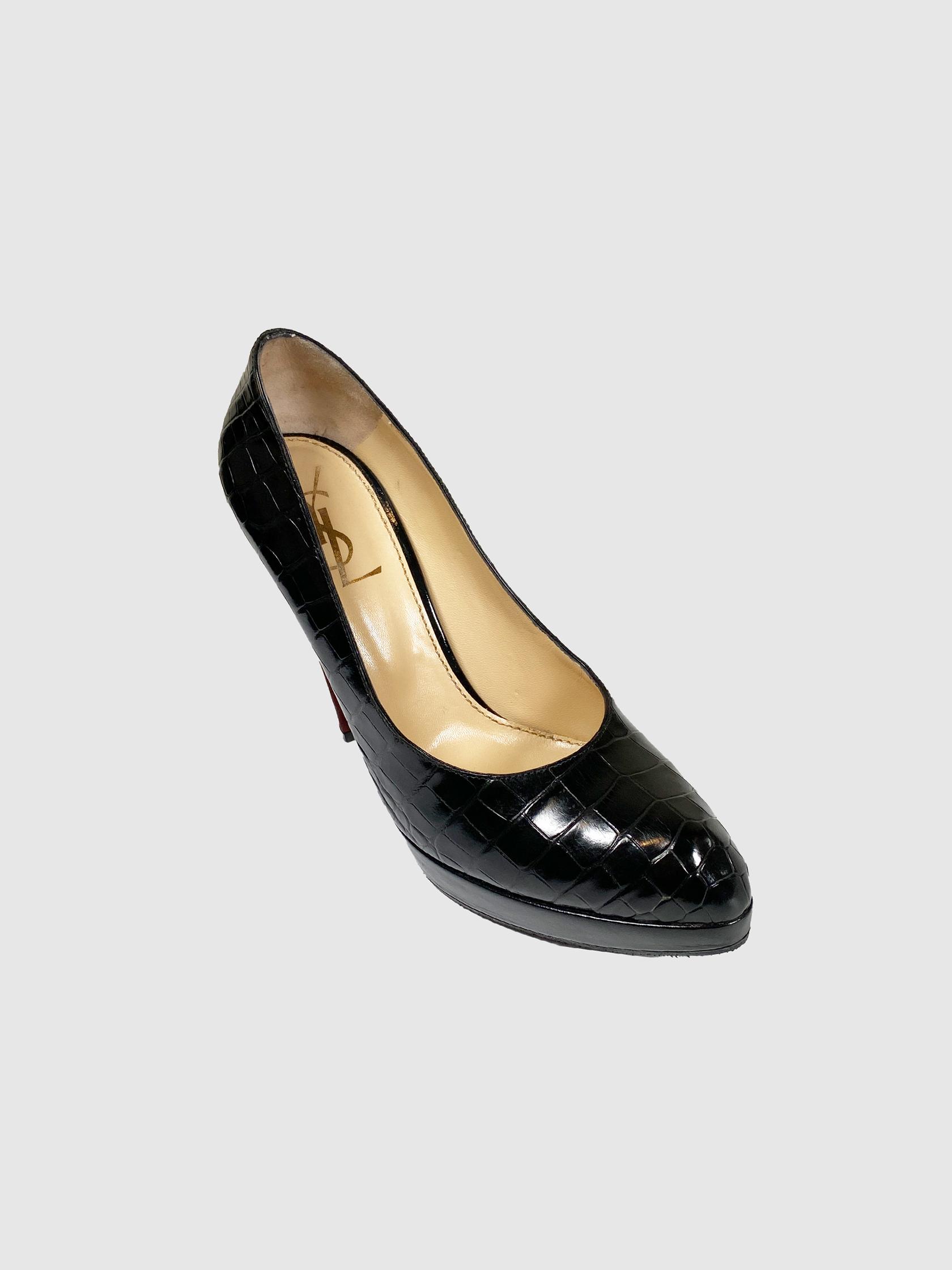 Croc Embossed Leather Platform Pumps - Size 39