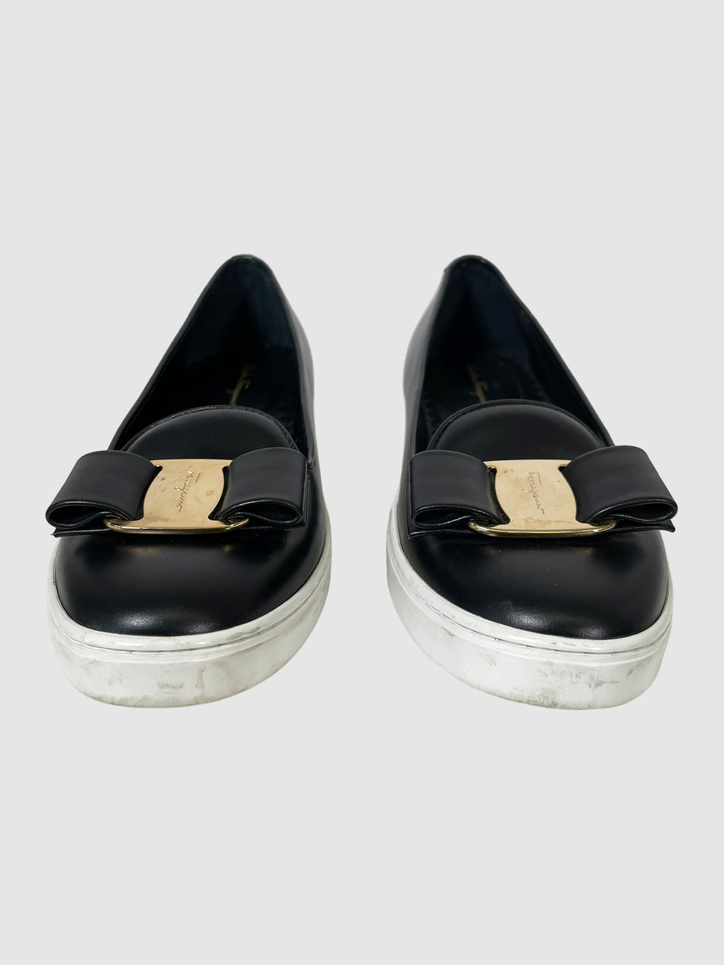 Salvatore Ferragamo Leather Bow Accents Flats - Size 7