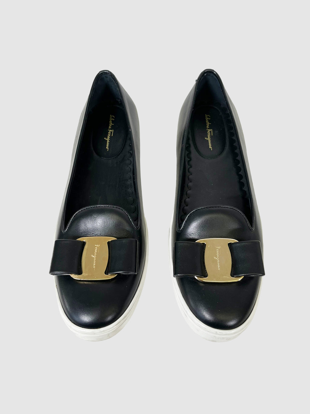 Salvatore Ferragamo Leather Bow Accents Flats - Size 7