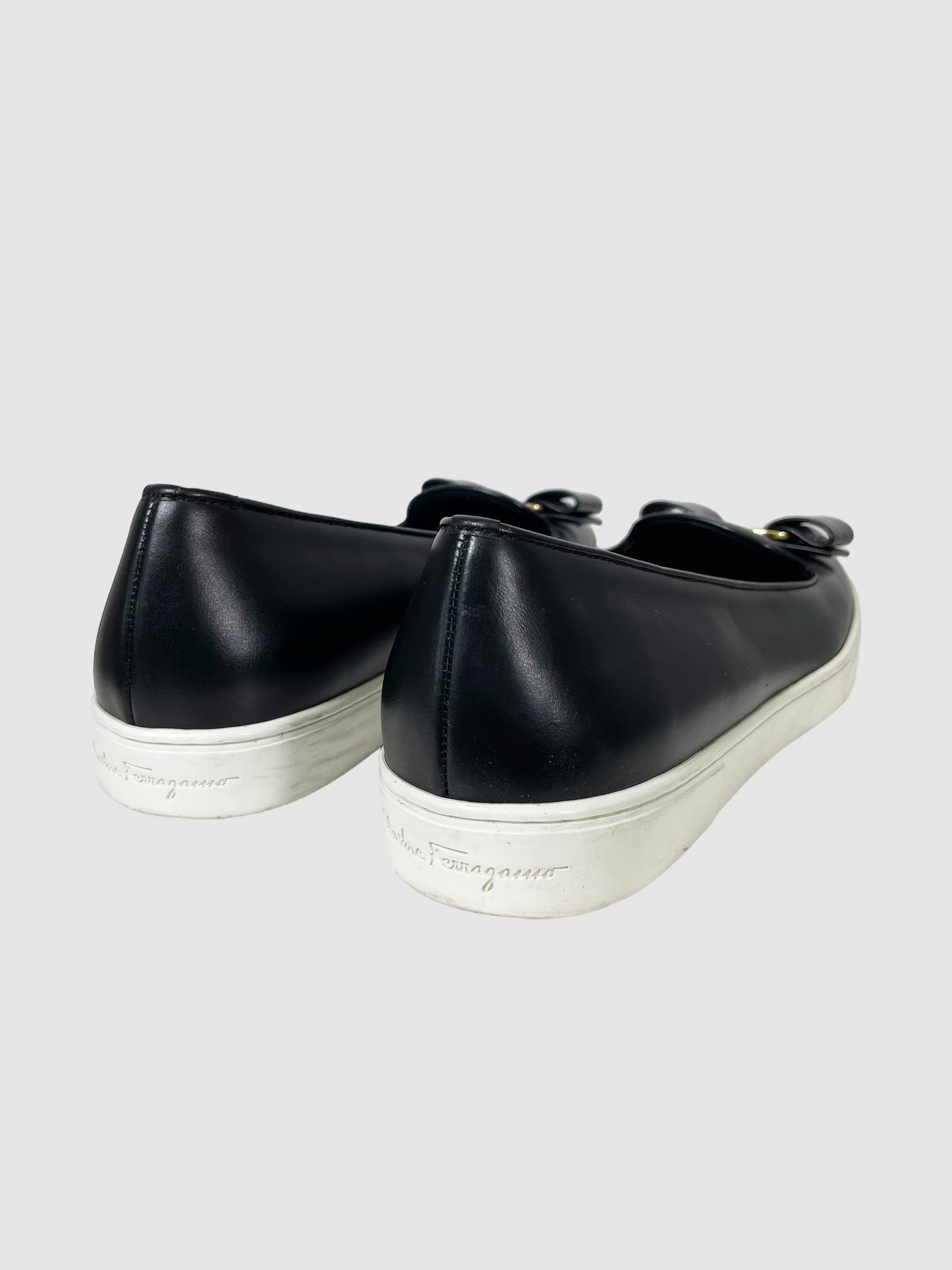 Salvatore Ferragamo Leather Bow Accents Flats - Size 7