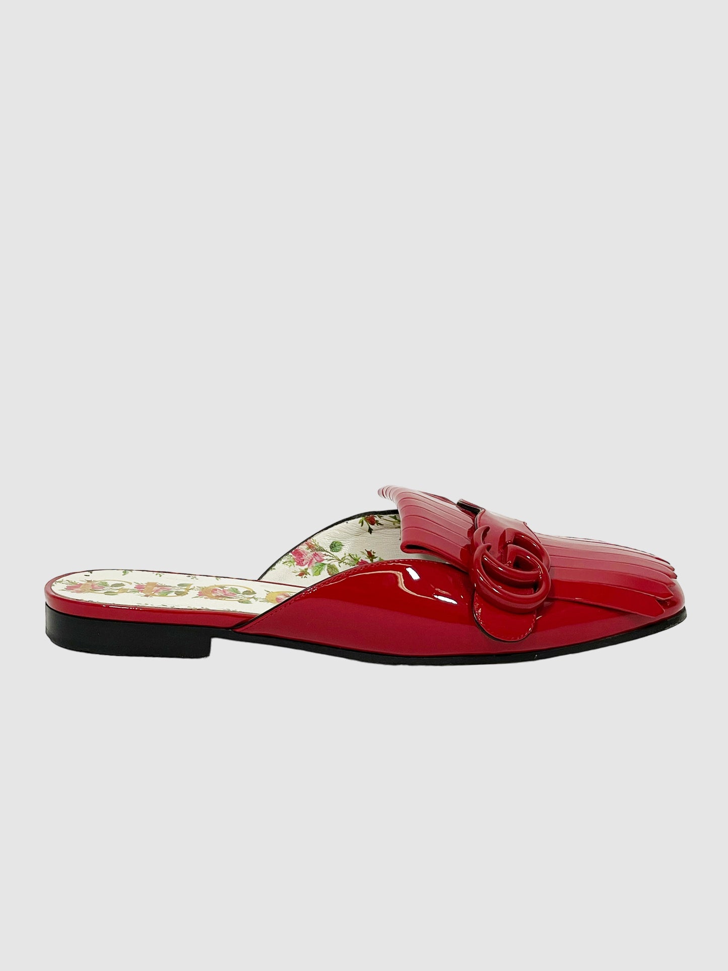 Gucci Double G Logo Patent Leather Mules - Size 36.5
