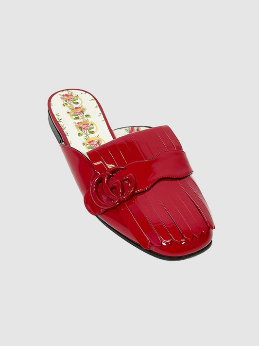 Gucci Double G Logo Patent Leather Mules - Size 36.5