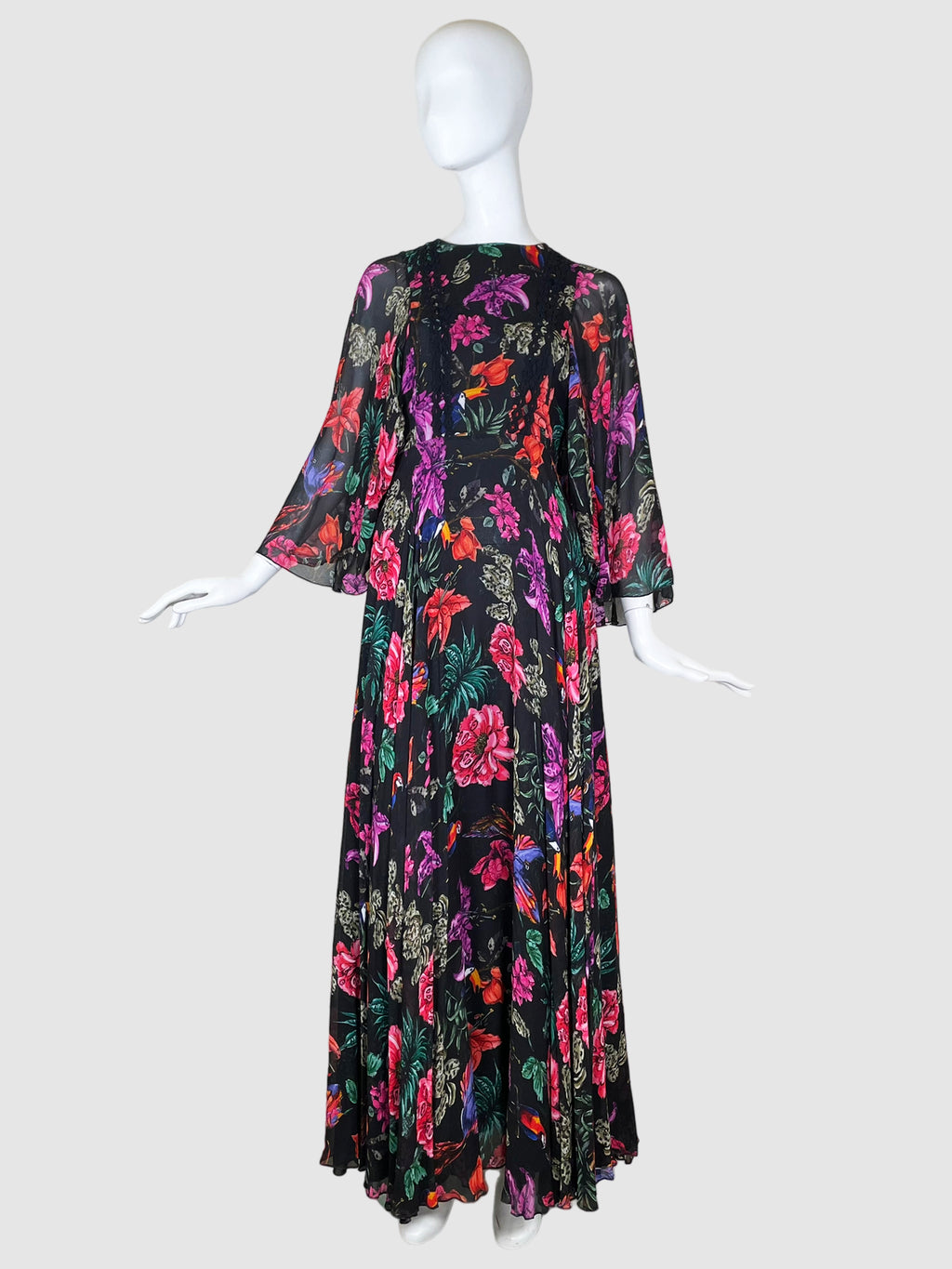 Floral Long Sleeves Maxi Dress - Size 40