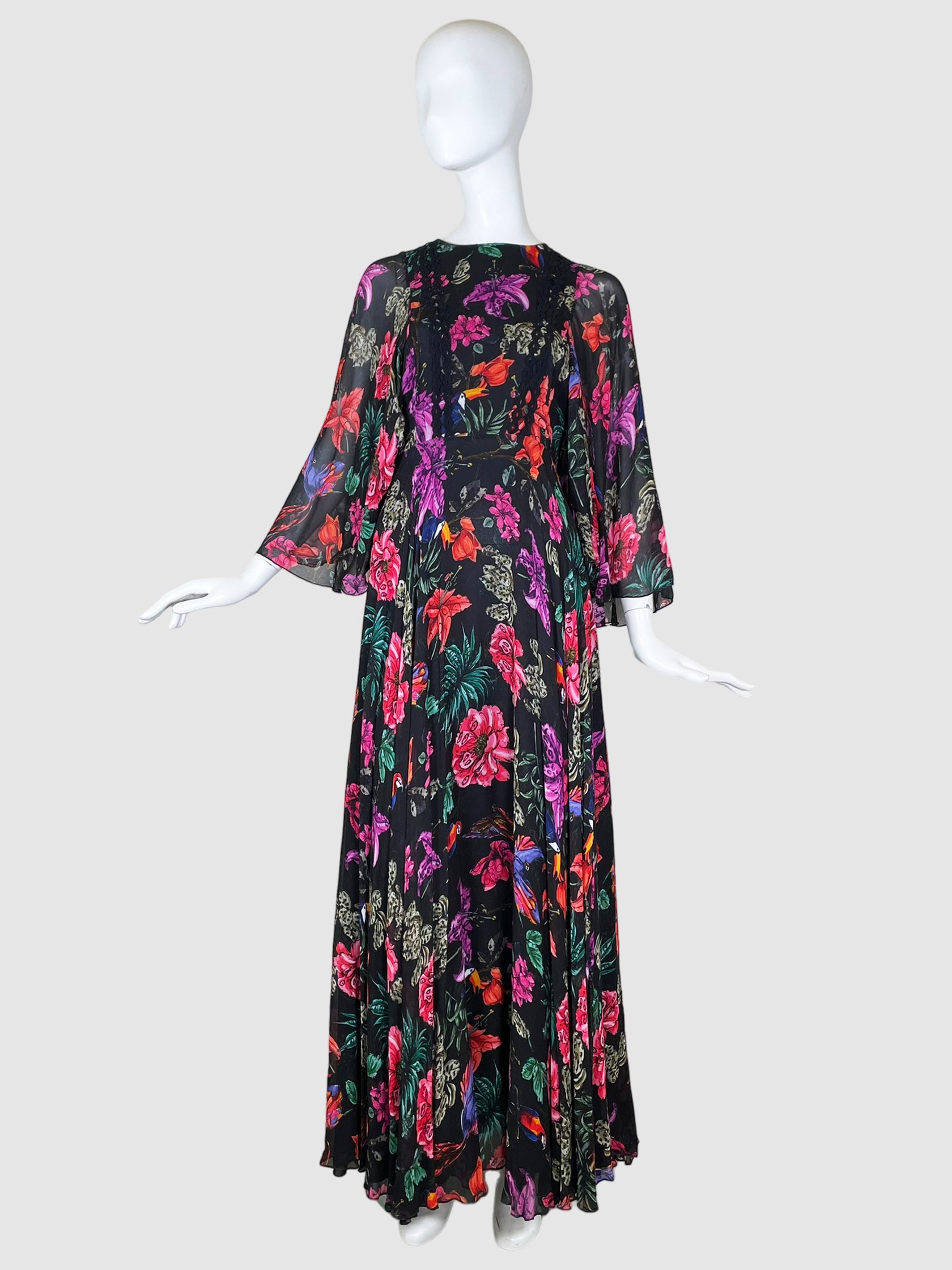 Floral Long Sleeves Maxi Dress - Size 40