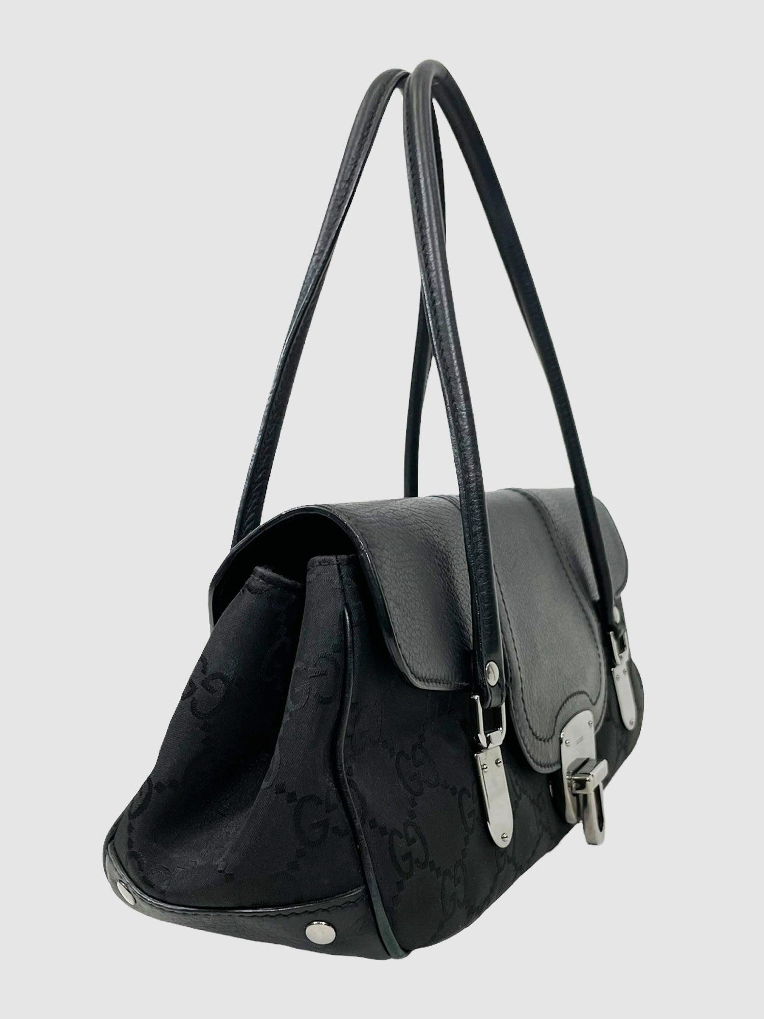 Gucci Black Canvas Monogram Flap Shoulder Bag - Second Nature Boutique