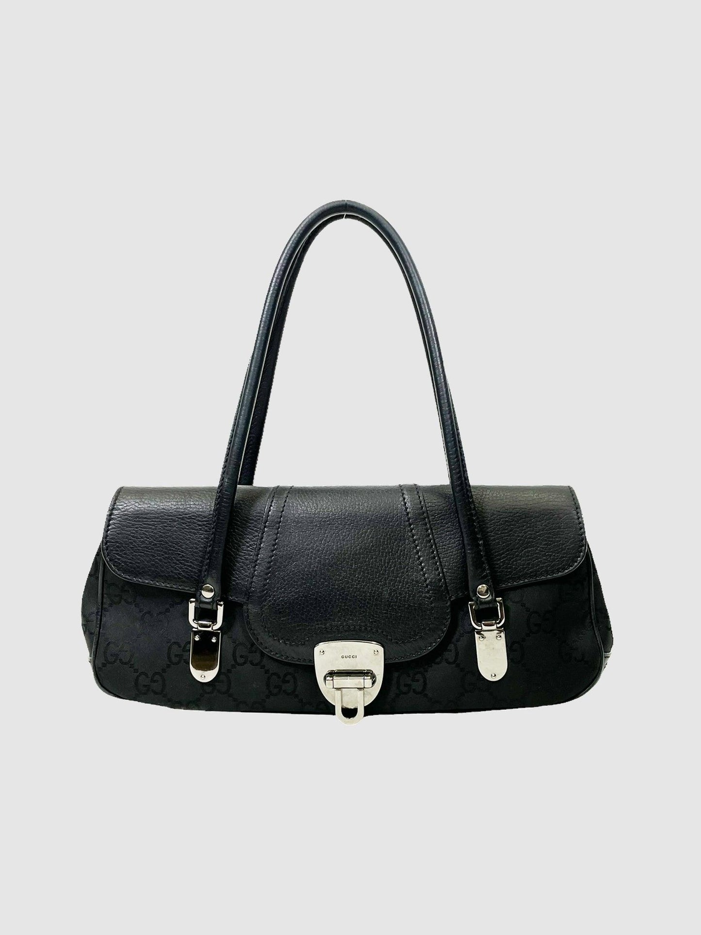 Gucci Black Canvas Monogram Flap Shoulder Bag - Second Nature Boutique