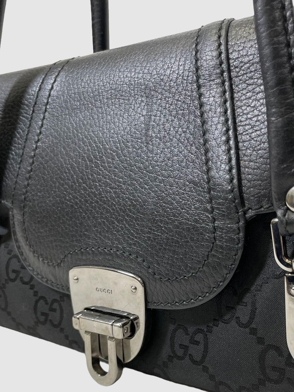 Gucci Black Canvas Monogram Flap Shoulder Bag - Second Nature Boutique