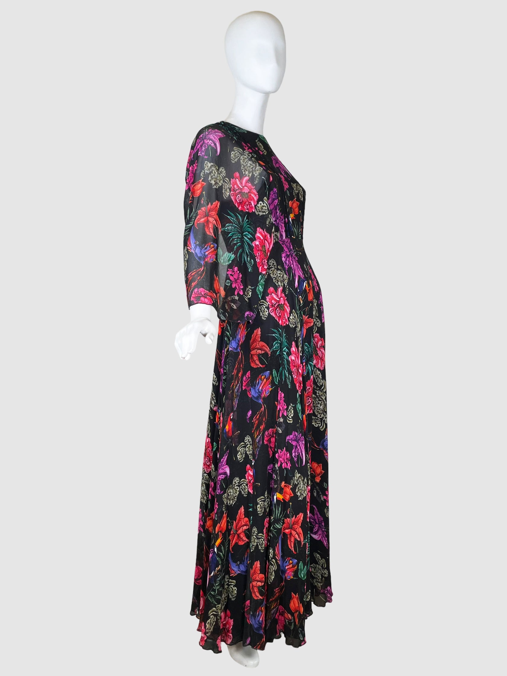 Floral Long Sleeves Maxi Dress - Size 40